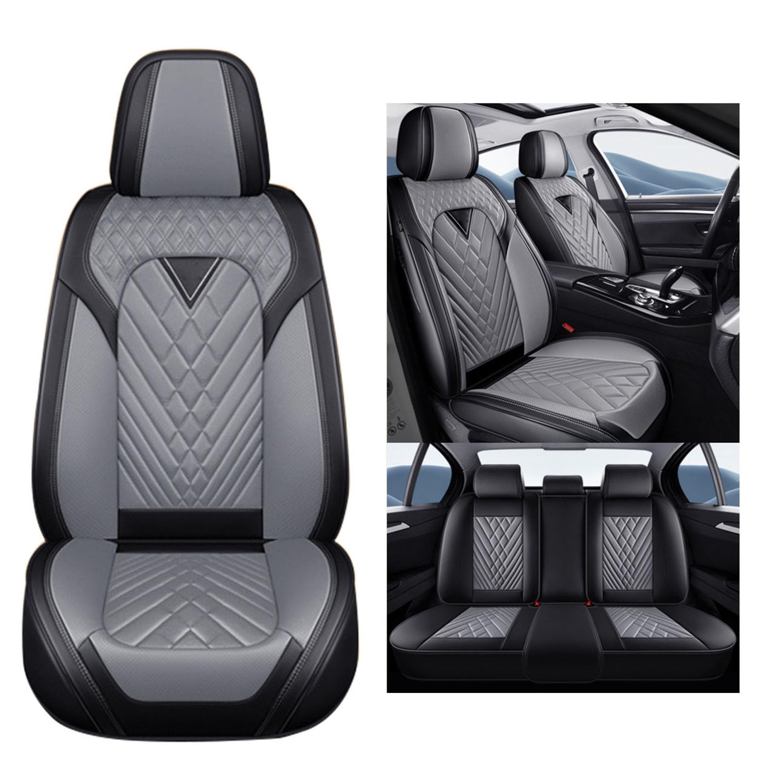 SUPBEI Auto-Sitzbezüge Voll Set, Leder Auto Sitzbezüge, wasserdichte Automotive Car Seat Protectors, atmungsaktive wasserdichte Full Wrapping Edge Sitzbezüge,Black Gray von SUPBEI