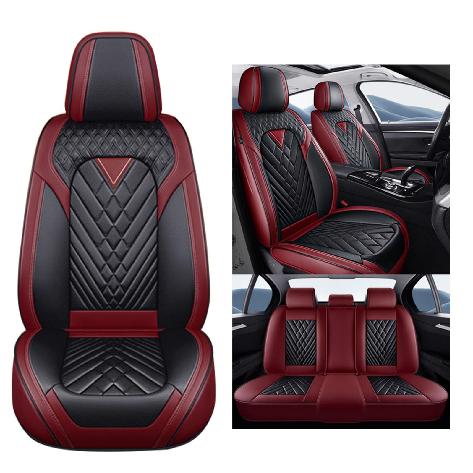 SUPBEI Auto-Sitzbezüge Voll Set, Leder Auto Sitzbezüge, wasserdichte Automotive Car Seat Protectors, atmungsaktive wasserdichte Full Wrapping Edge Sitzbezüge,Black red von SUPBEI