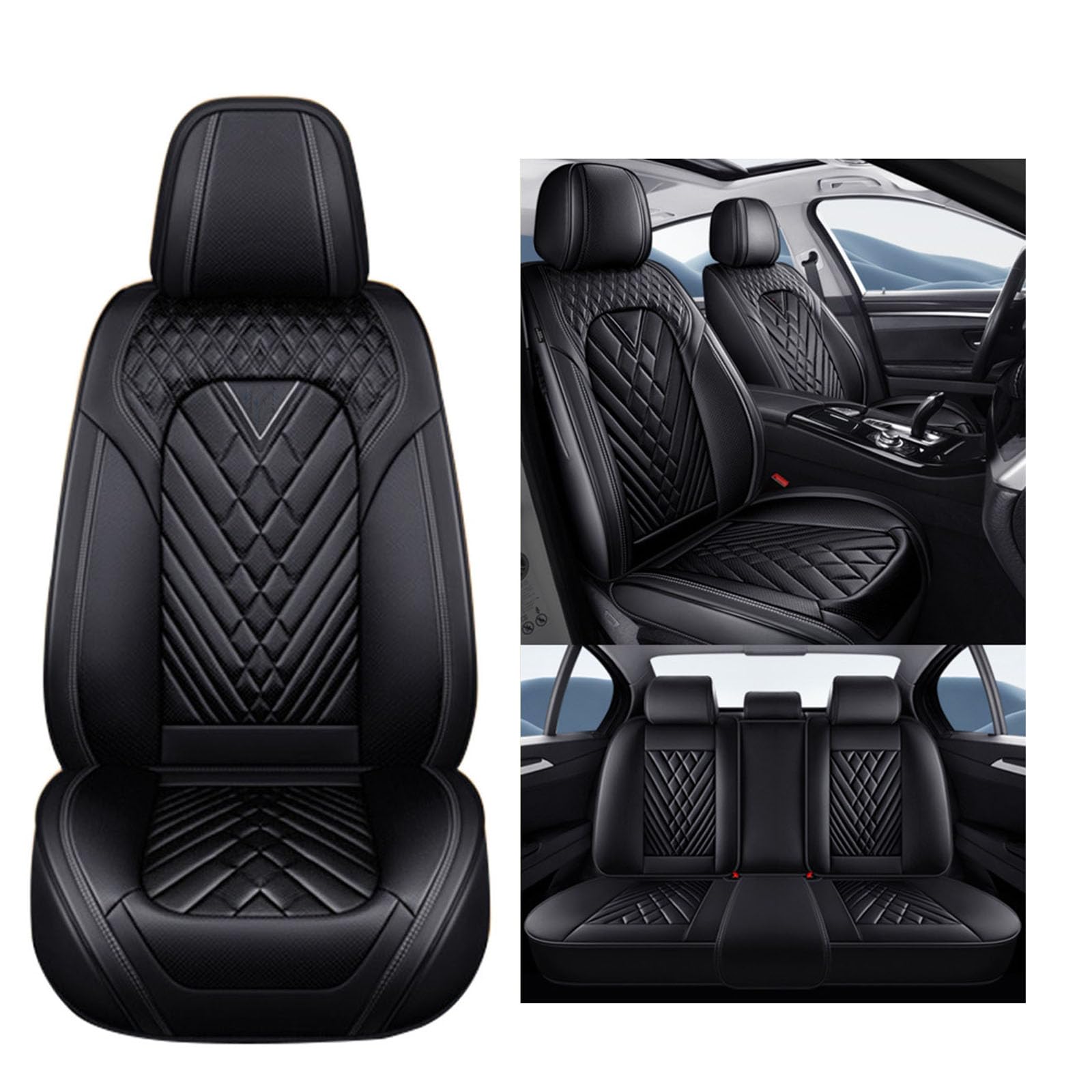 SUPBEI Auto-Sitzbezüge Voll Set, Leder Auto Sitzbezüge, wasserdichte Automotive Car Seat Protectors, atmungsaktive wasserdichte Full Wrapping Edge Sitzbezüge,Schwarz von SUPBEI