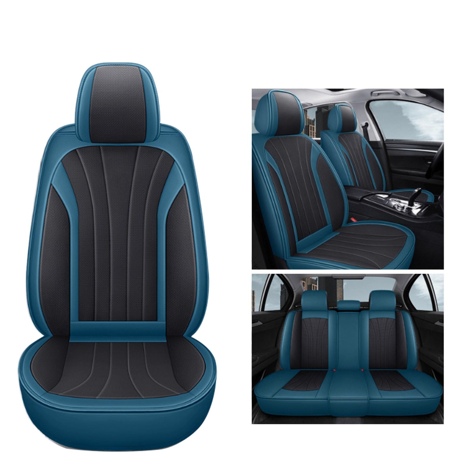 SUPBEI Full Set Universal Sitzbezüge für Autos, atmungsaktive Fabric&Leather Auto Seat Protektoren,wasserdichte Automotive Seat Covers für die meisten Limousinen SUVs Trucks,Black Blue von SUPBEI