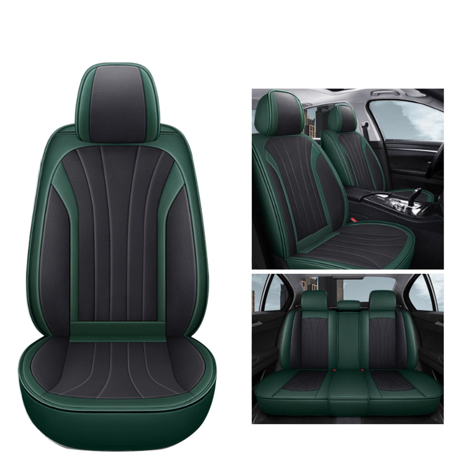 SUPBEI Full Set Universal Sitzbezüge für Autos, atmungsaktive Fabric&Leather Auto Seat Protektoren,wasserdichte Automotive Seat Covers für die meisten Limousinen SUVs Trucks,Black Green von SUPBEI