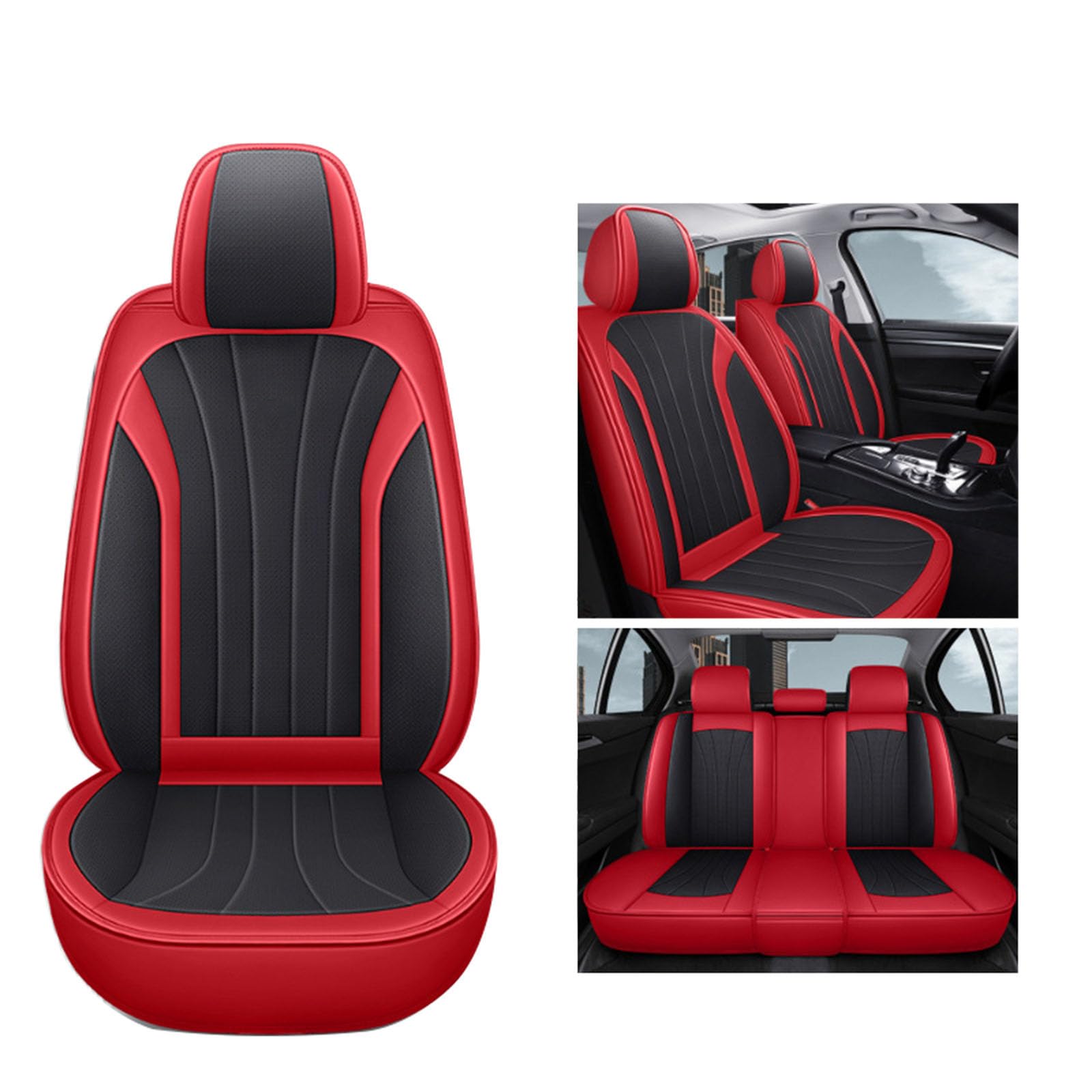 SUPBEI Full Set Universal Sitzbezüge für Autos, atmungsaktive Fabric&Leather Auto Seat Protektoren,wasserdichte Automotive Seat Covers für die meisten Limousinen SUVs Trucks,Black red von SUPBEI