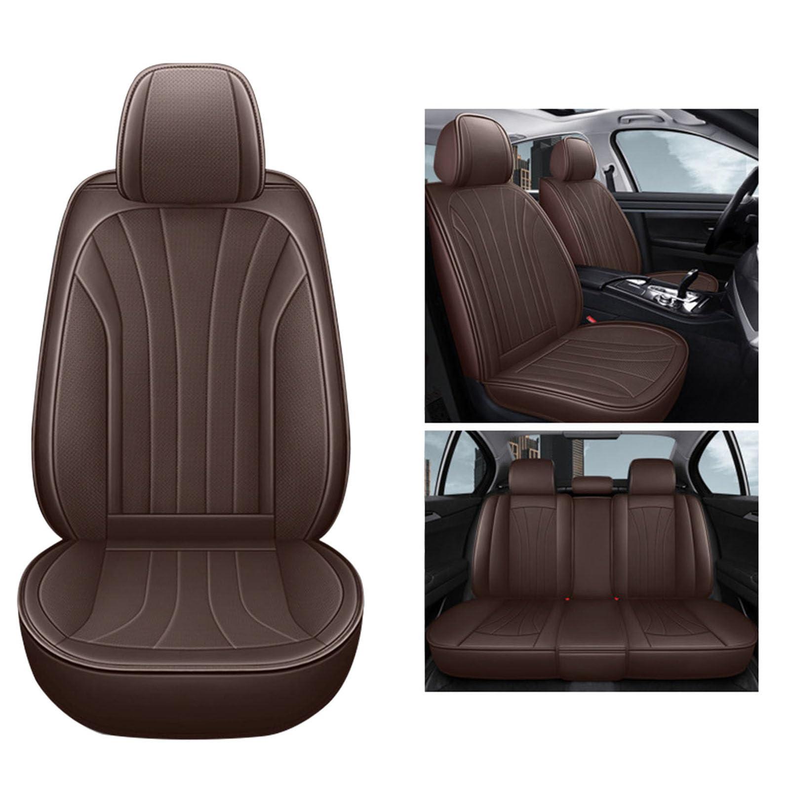 SUPBEI Full Set Universal Sitzbezüge für Autos, atmungsaktive Fabric&Leather Auto Seat Protektoren,wasserdichte Automotive Seat Covers für die meisten Limousinen SUVs Trucks,Braun von SUPBEI