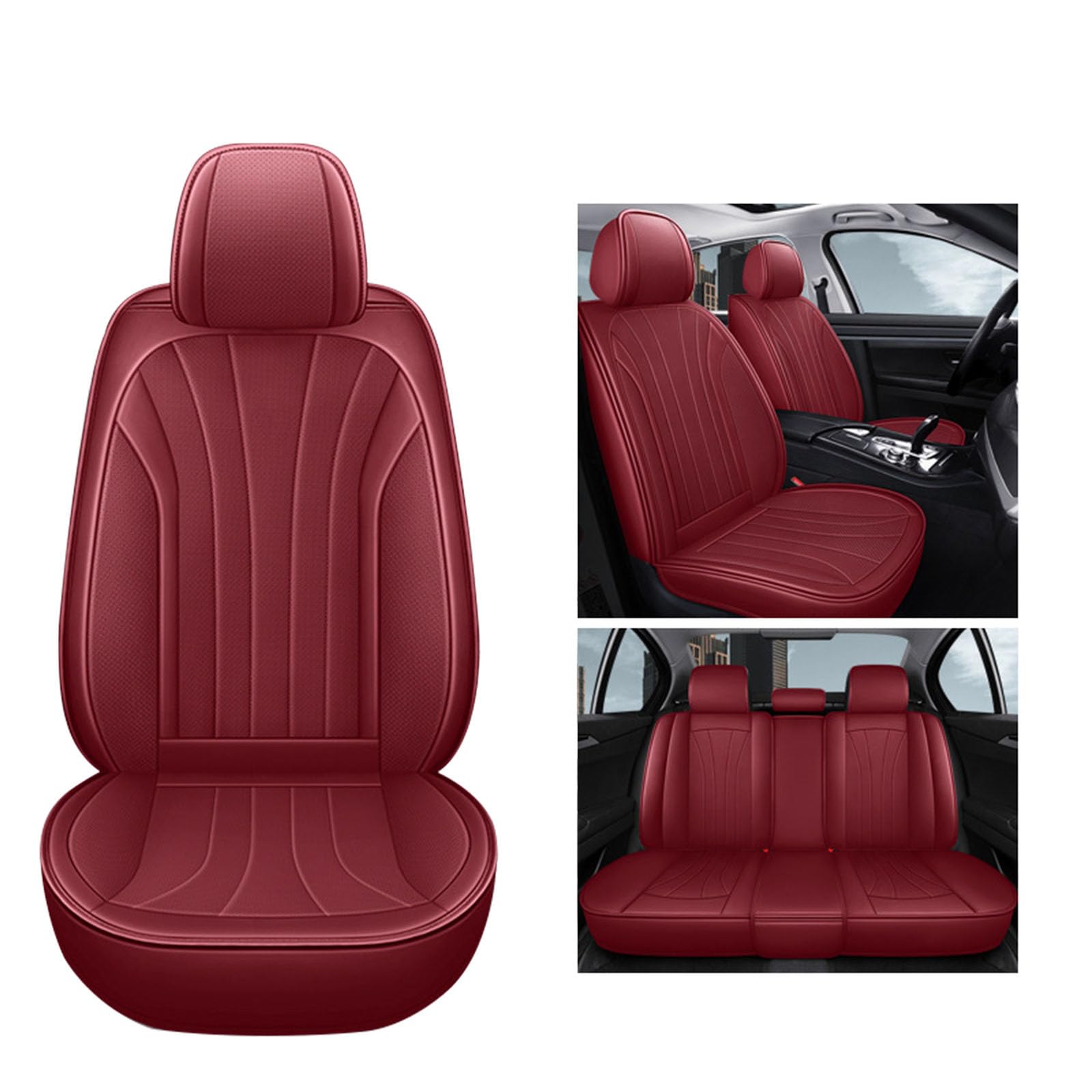 SUPBEI Full Set Universal Sitzbezüge für Autos, atmungsaktive Fabric&Leather Auto Seat Protektoren,wasserdichte Automotive Seat Covers für die meisten Limousinen SUVs Trucks,Rot von SUPBEI