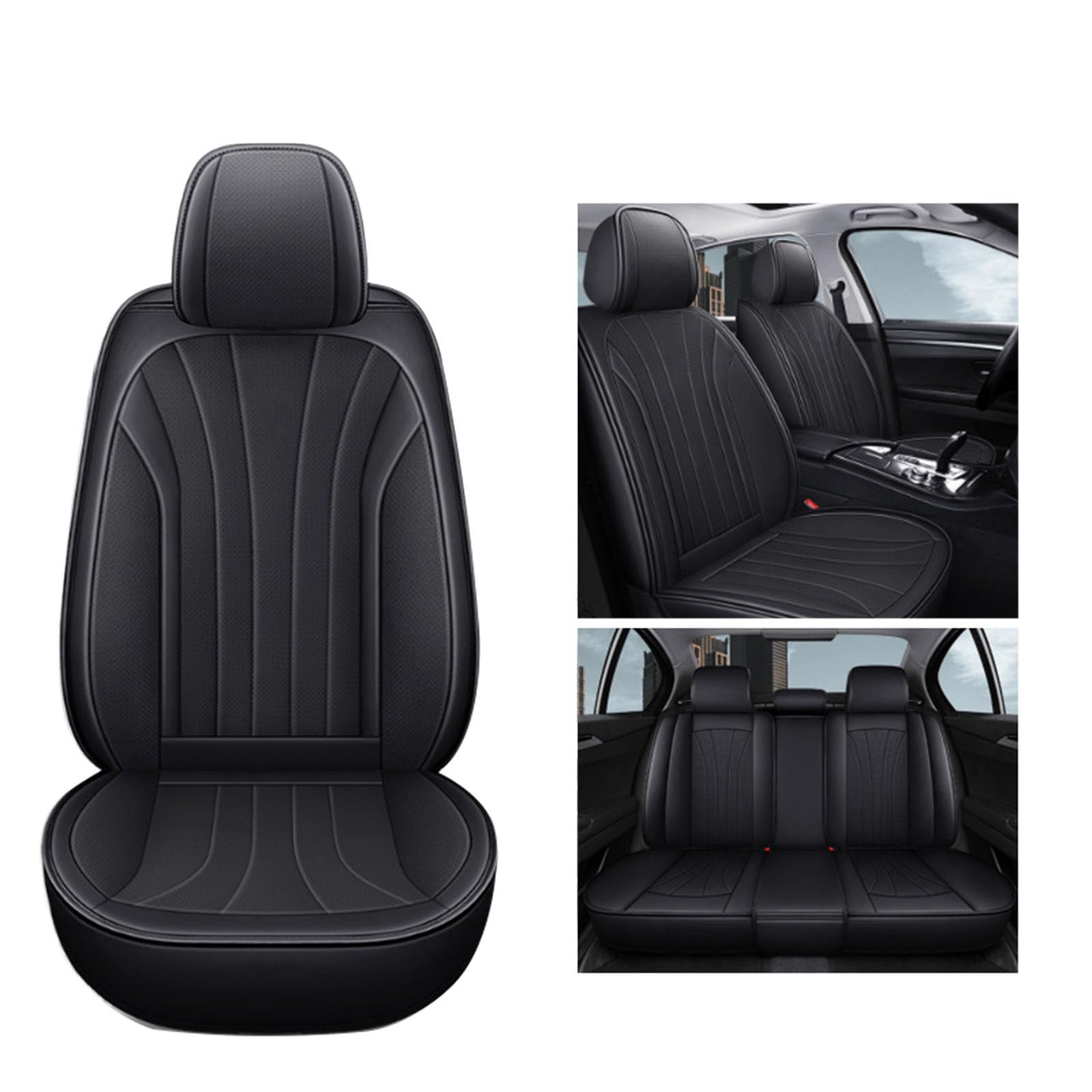 SUPBEI Full Set Universal Sitzbezüge für Autos, atmungsaktive Fabric&Leather Auto Seat Protektoren,wasserdichte Automotive Seat Covers für die meisten Limousinen SUVs Trucks,Schwarz von SUPBEI