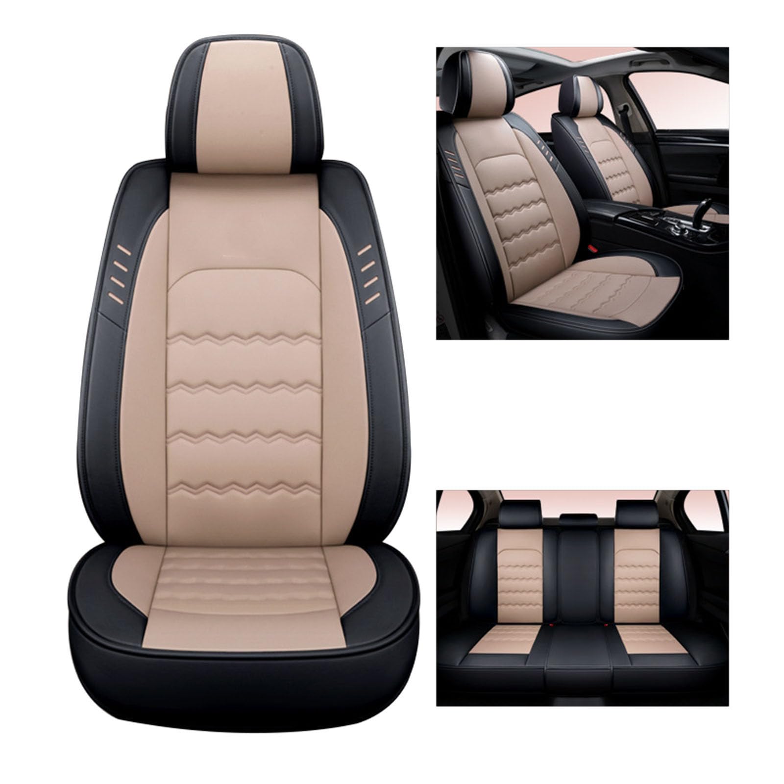 Sitzbezüge Full Set, Leder Sitzbezüge, Volle Abdeckung Faux Leder Auto Sitzbezüge, Auto Sitz Schutz Zubehör Fit für die meisten Fahrzeuge,Beige von SUPBEI