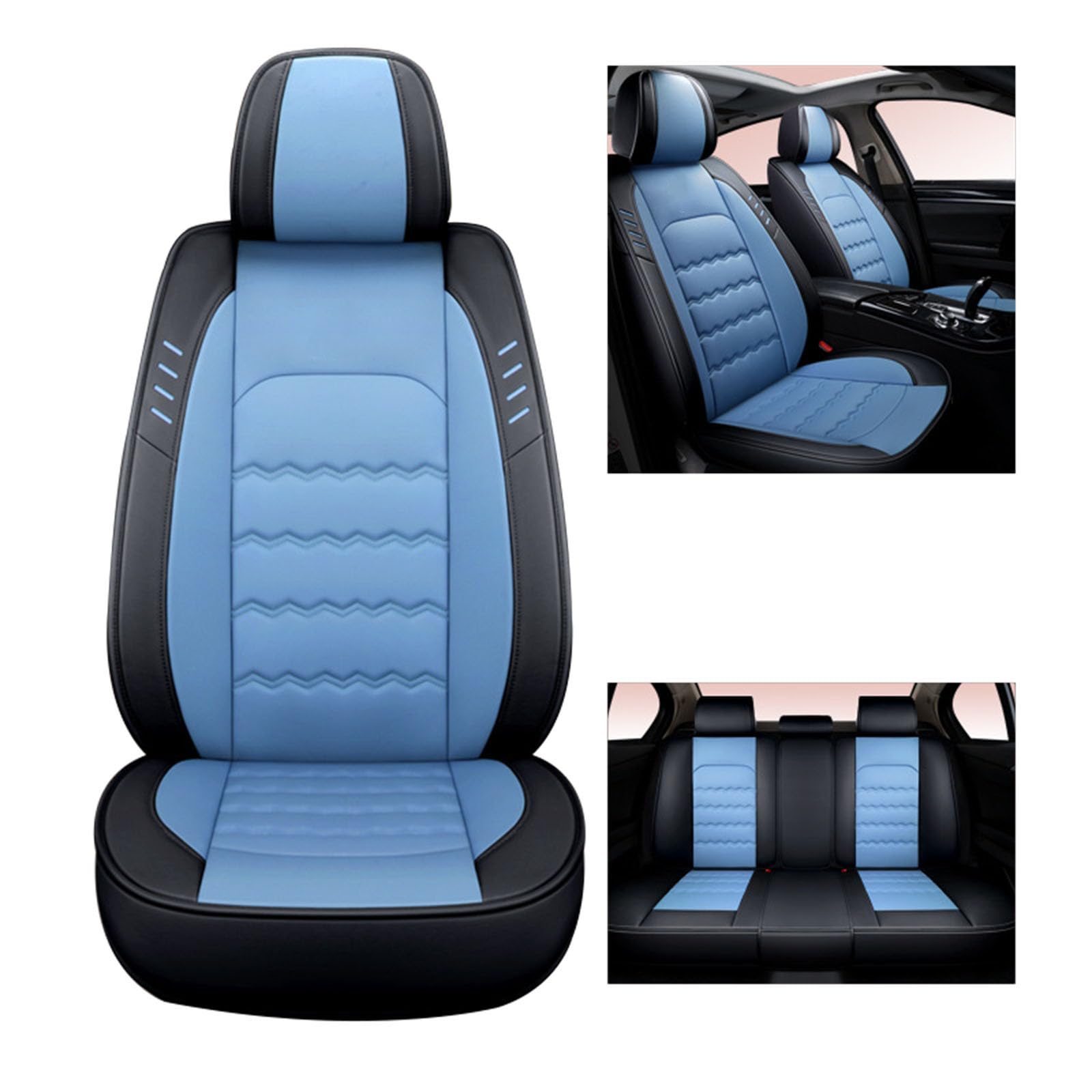 Sitzbezüge Full Set, Leder Sitzbezüge, Volle Abdeckung Faux Leder Auto Sitzbezüge, Auto Sitz Schutz Zubehör Fit für die meisten Fahrzeuge,Blau von SUPBEI