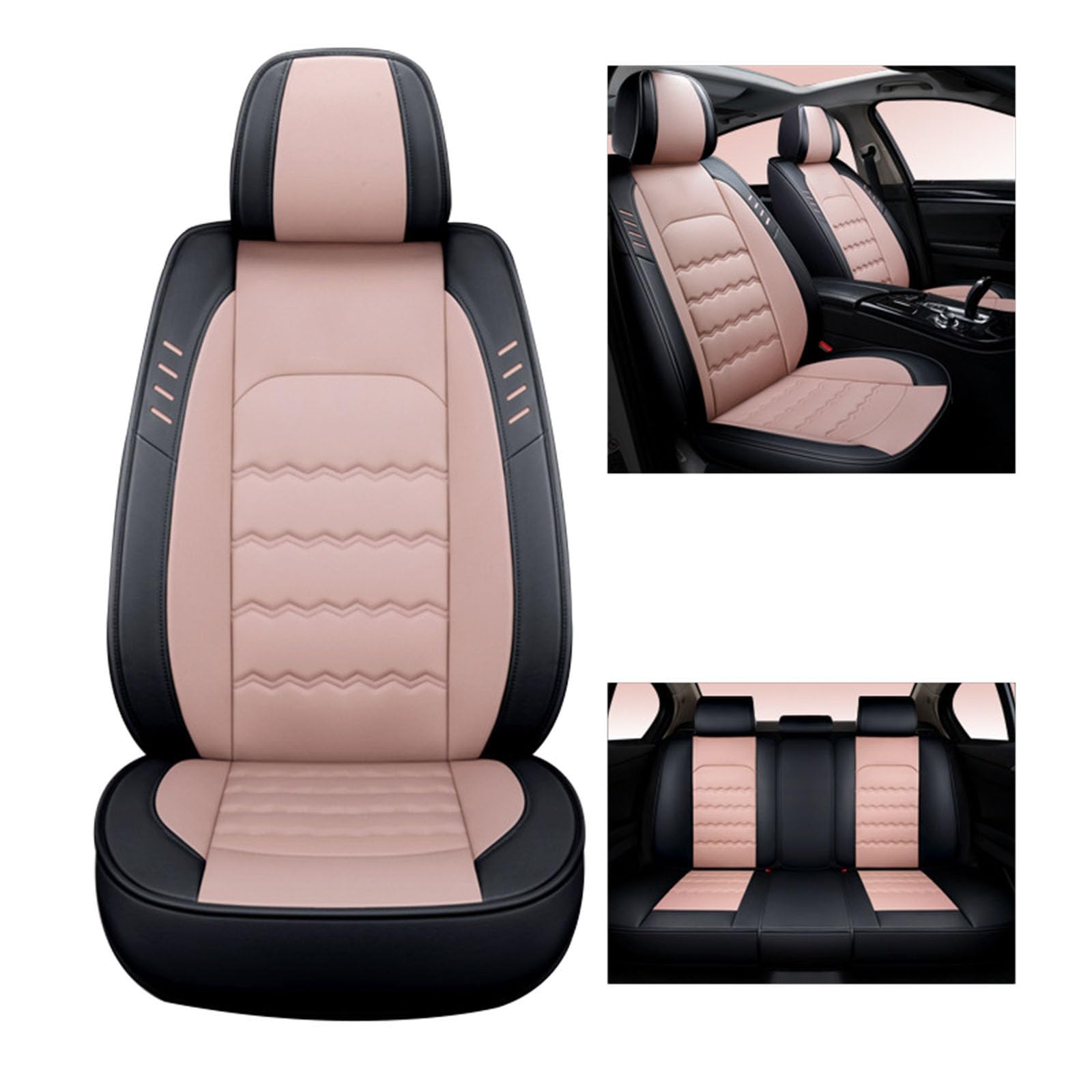 Sitzbezüge Full Set, Leder Sitzbezüge, Volle Abdeckung Faux Leder Auto Sitzbezüge, Auto Sitz Schutz Zubehör Fit für die meisten Fahrzeuge,Light pink von SUPBEI