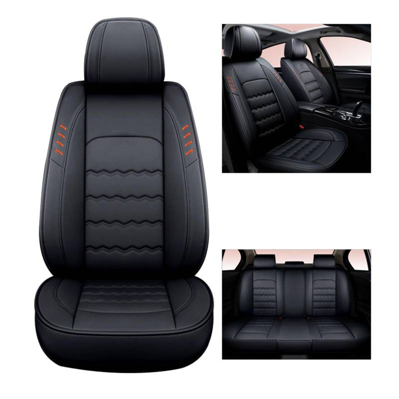 Sitzbezüge Full Set, Leder Sitzbezüge, Volle Abdeckung Faux Leder Auto Sitzbezüge, Auto Sitz Schutz Zubehör Fit für die meisten Fahrzeuge,Schwarz von SUPBEI