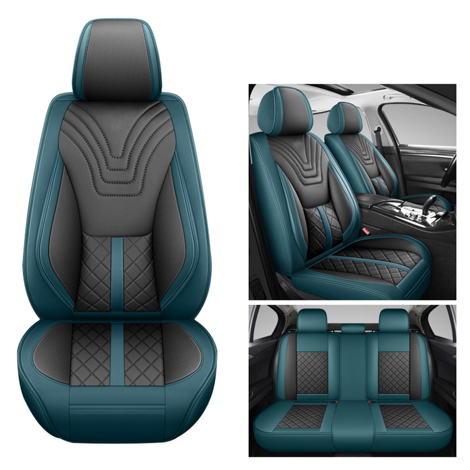 Universal atmungsaktiv Full Surround Leder Auto Sitzbezug Schutz, Autositz Abdeckungen Voll Set, Airbag kompatibel, atmungsaktiv, fit für Autos, LKW, SUV,Blau von SUPBEI