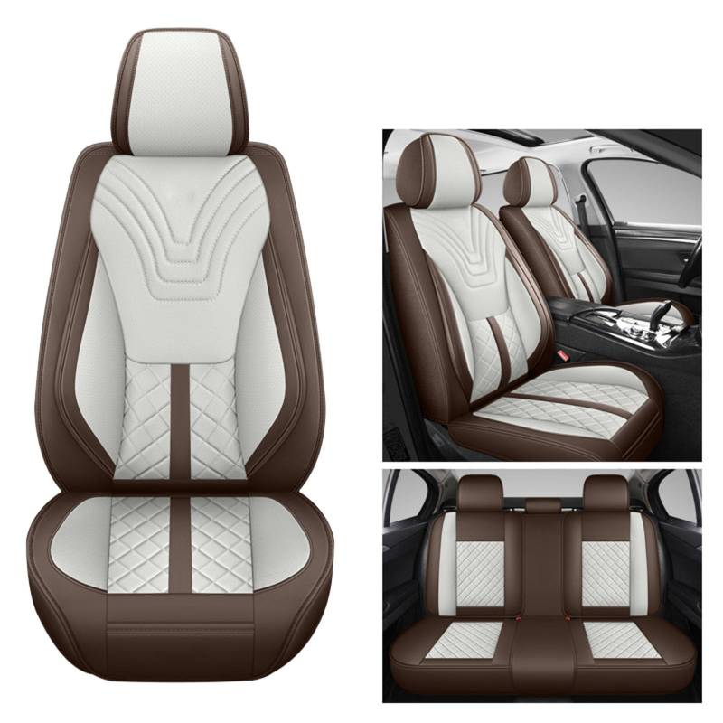 Universal atmungsaktiv Full Surround Leder Auto Sitzbezug Schutz, Autositz Abdeckungen Voll Set, Airbag kompatibel, atmungsaktiv, fit für Autos, LKW, SUV,Braun von SUPBEI