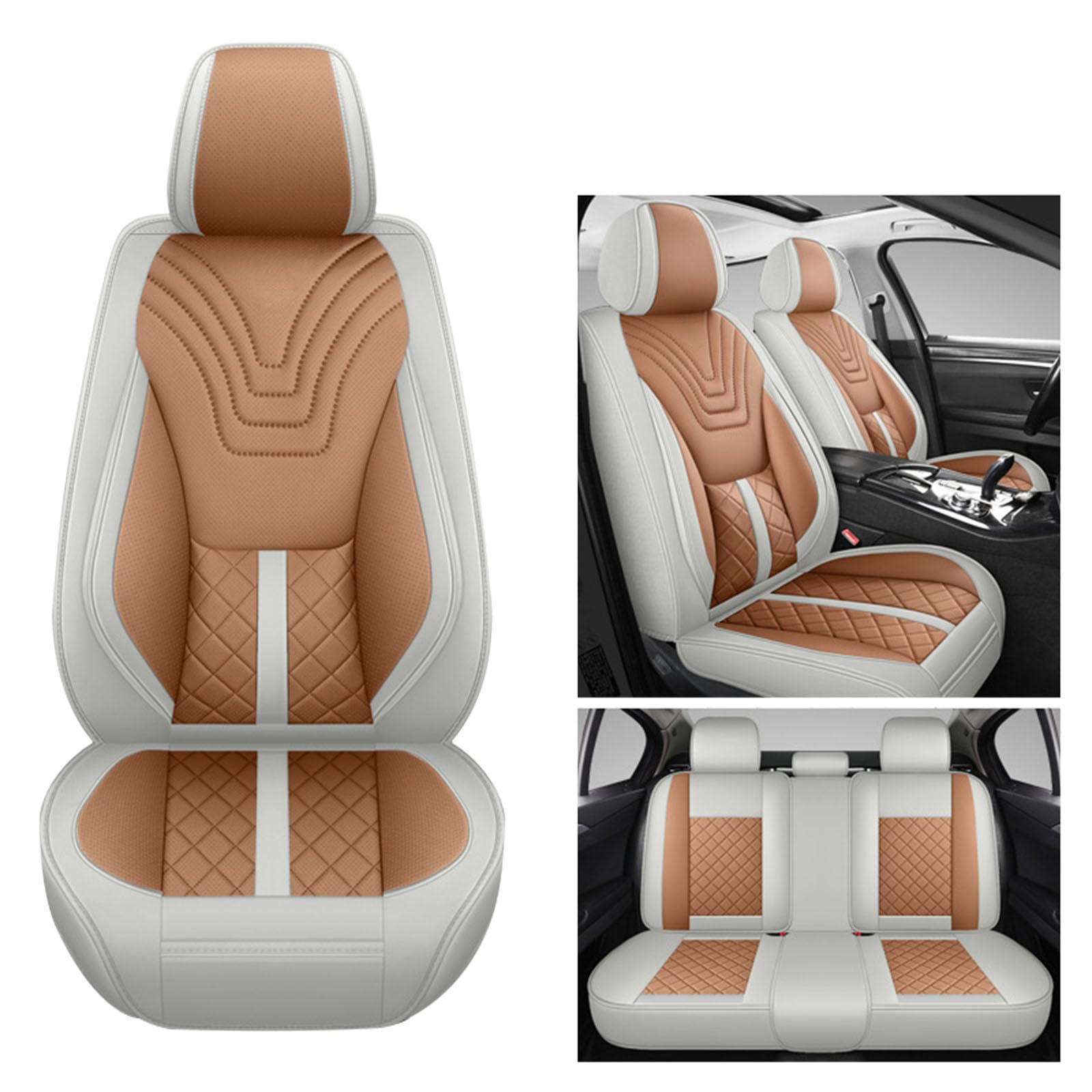 Universal atmungsaktiv Full Surround Leder Auto Sitzbezug Schutz, Autositz Abdeckungen Voll Set, Airbag kompatibel, atmungsaktiv, fit für Autos, LKW, SUV,Orange von SUPBEI