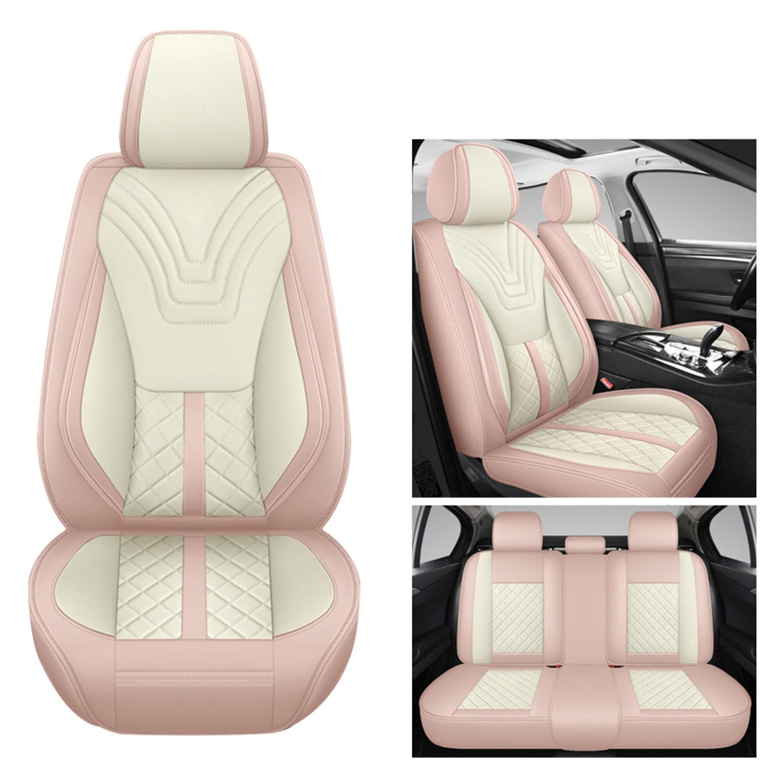 Universal atmungsaktiv Full Surround Leder Auto Sitzbezug Schutz, Autositz Abdeckungen Voll Set, Airbag kompatibel, atmungsaktiv, fit für Autos, LKW, SUV,Rosa von SUPBEI