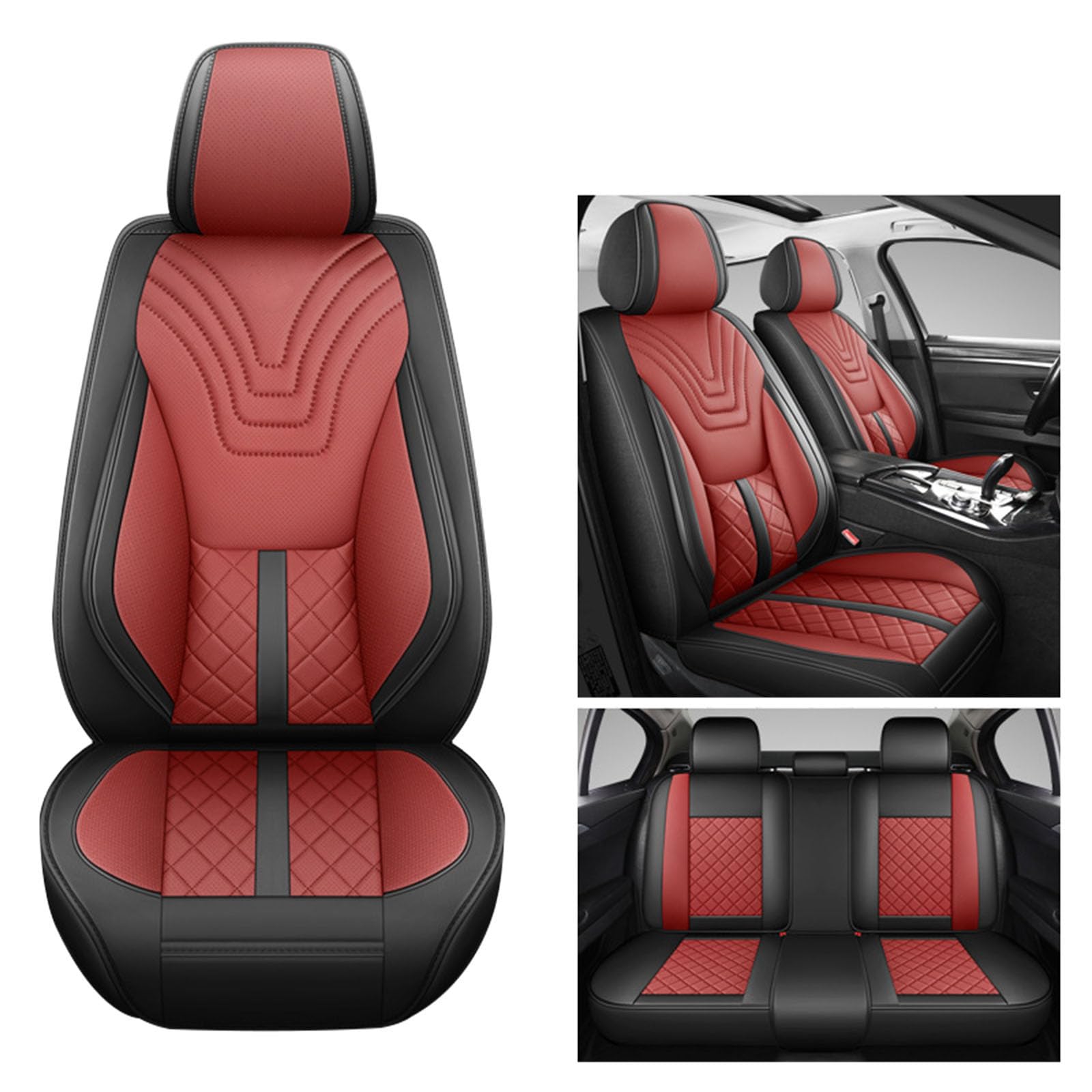 Universal atmungsaktiv Full Surround Leder Auto Sitzbezug Schutz, Autositz Abdeckungen Voll Set, Airbag kompatibel, atmungsaktiv, fit für Autos, LKW, SUV,Rot von SUPBEI