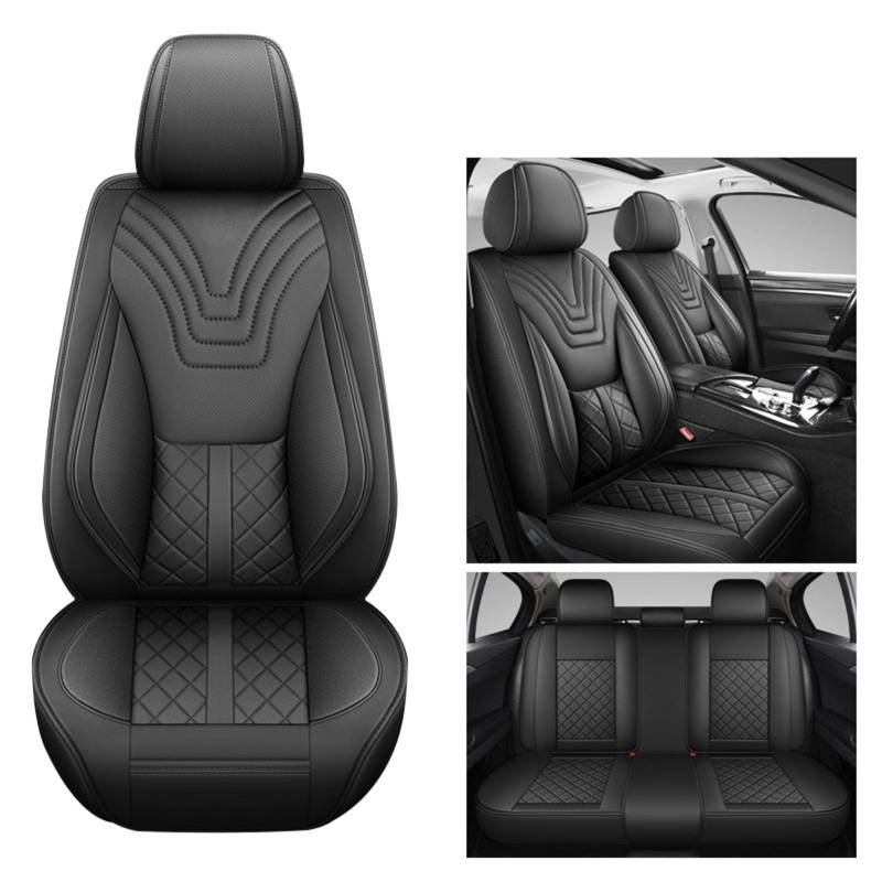 Universal atmungsaktiv Full Surround Leder Auto Sitzbezug Schutz, Autositz Abdeckungen Voll Set, Airbag kompatibel, atmungsaktiv, fit für Autos, LKW, SUV,Schwarz von SUPBEI