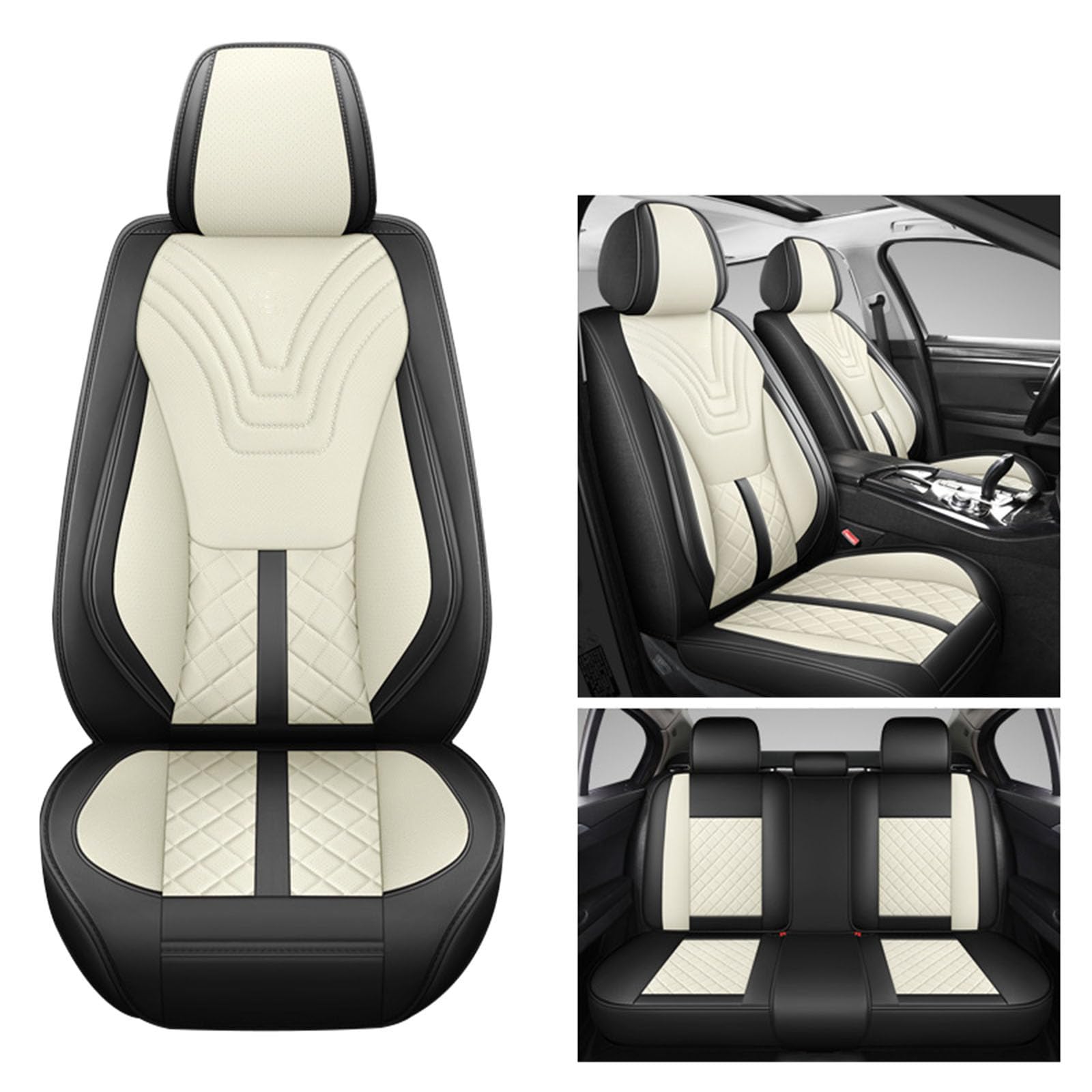 Universal atmungsaktiv Full Surround Leder Auto Sitzbezug Schutz, Autositz Abdeckungen Voll Set, Airbag kompatibel, atmungsaktiv, fit für Autos, LKW, SUV,Weiß von SUPBEI