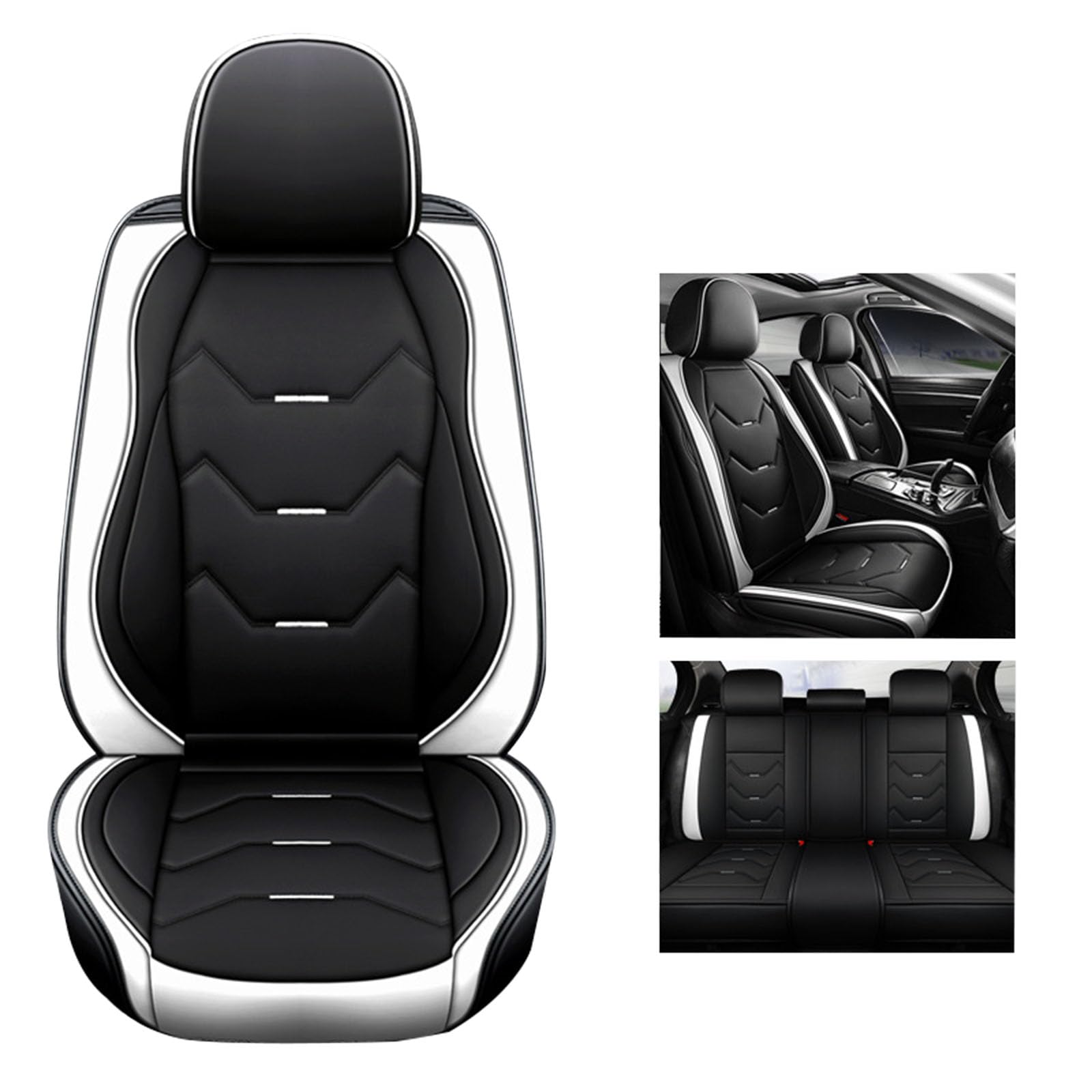 Volle Abdeckung Faux Leder Autositzbezüge Automotive Fahrzeug Kissen, Auto Sitzbezüge Voll Set, Auto Innenraum Zubehör Sitzbezüge Voll Set,Black and White von SUPBEI