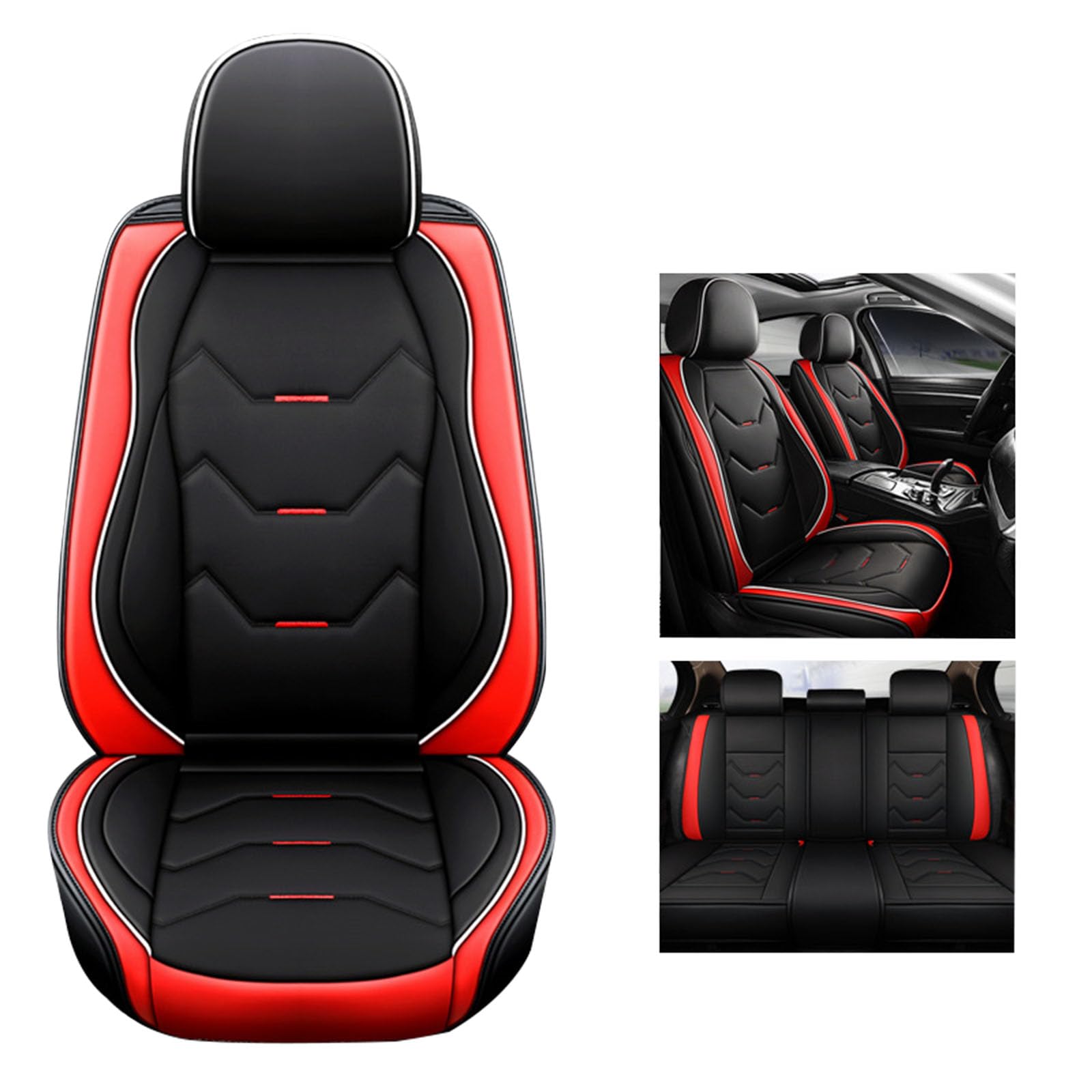 Volle Abdeckung Faux Leder Autositzbezüge Automotive Fahrzeug Kissen, Auto Sitzbezüge Voll Set, Auto Innenraum Zubehör Sitzbezüge Voll Set,Black and red von SUPBEI