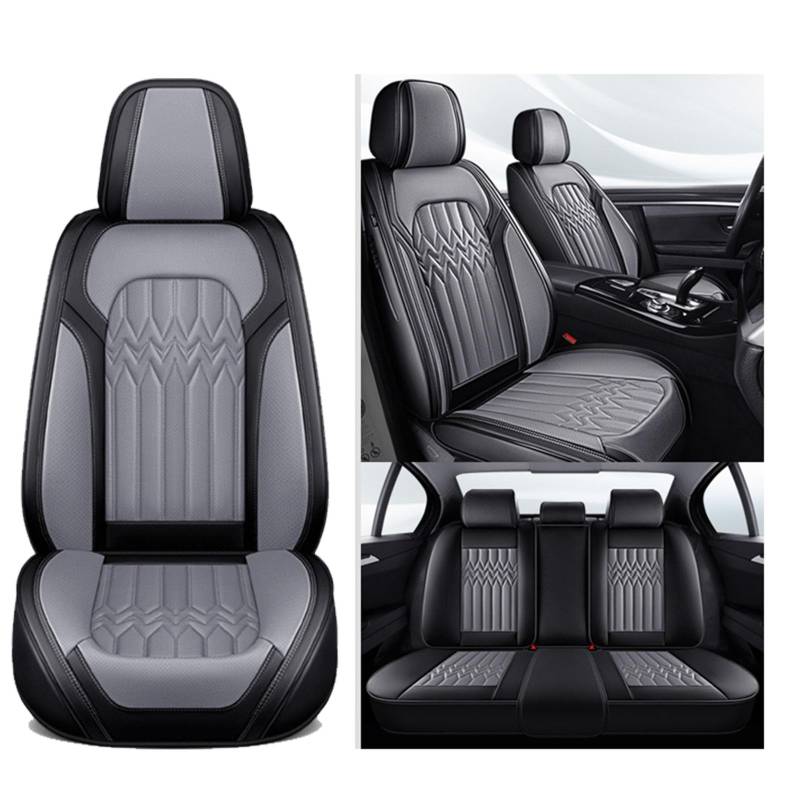 Vorder- und Rücksitzbezüge, Universal-Kunstleder Autositzbezüge 5 Sitze, Automotive Seat Covers für die meisten Limousinen SUVs Trucks,Black Gray von SUPBEI