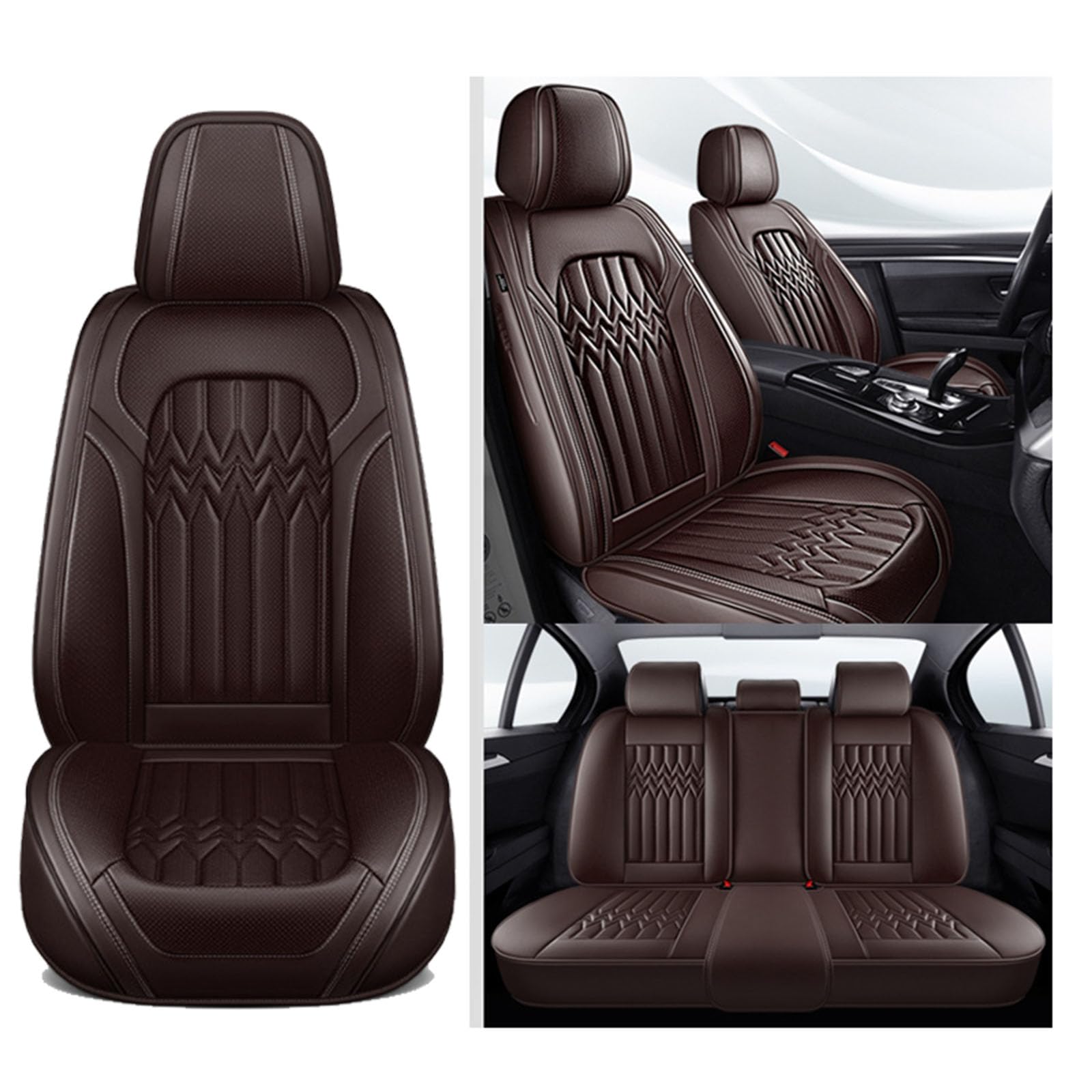 Vorder- und Rücksitzbezüge, Universal-Kunstleder Autositzbezüge 5 Sitze, Automotive Seat Covers für die meisten Limousinen SUVs Trucks,Braun von SUPBEI