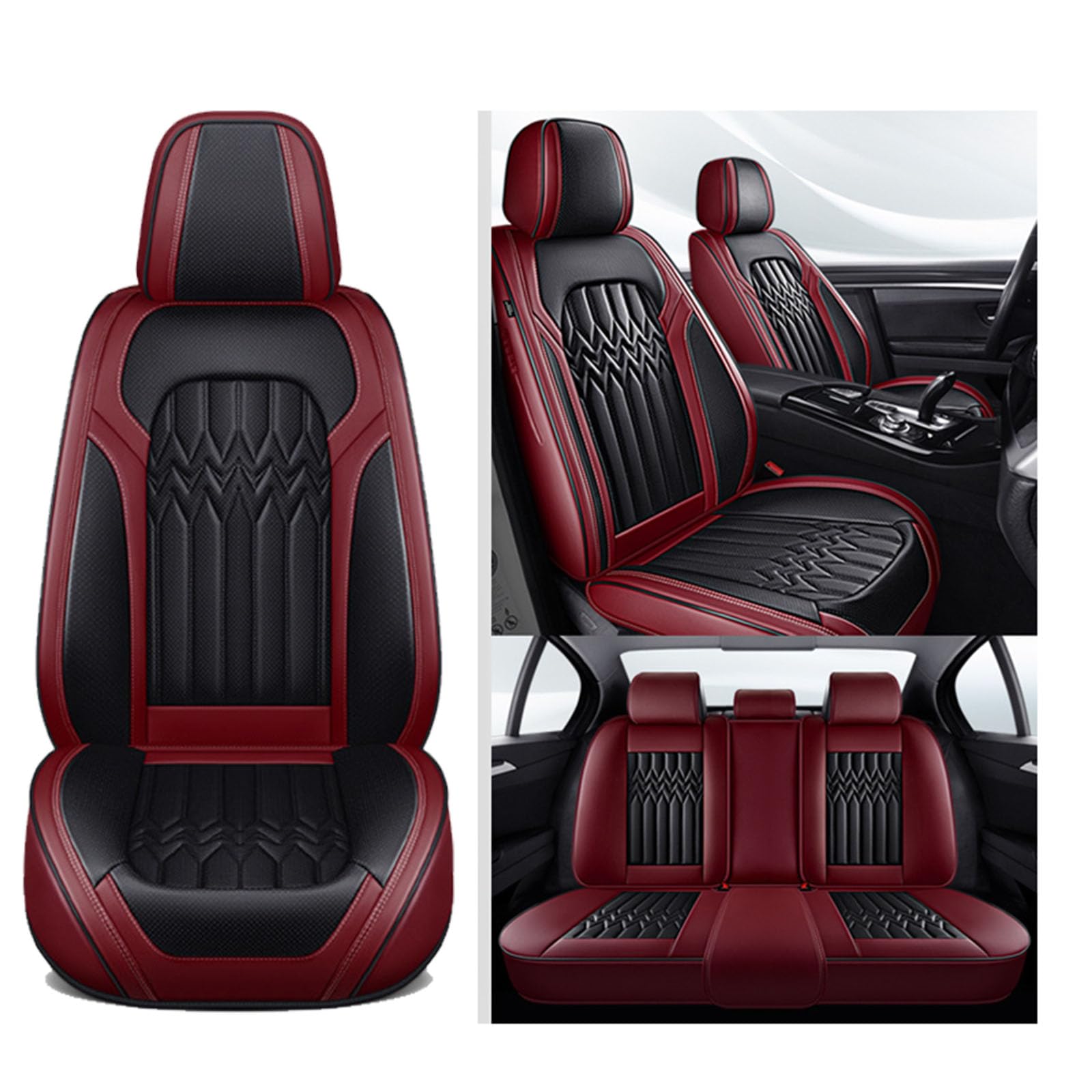 Vorder- und Rücksitzbezüge, Universal-Kunstleder Autositzbezüge 5 Sitze, Automotive Seat Covers für die meisten Limousinen SUVs Trucks,Red Black von SUPBEI