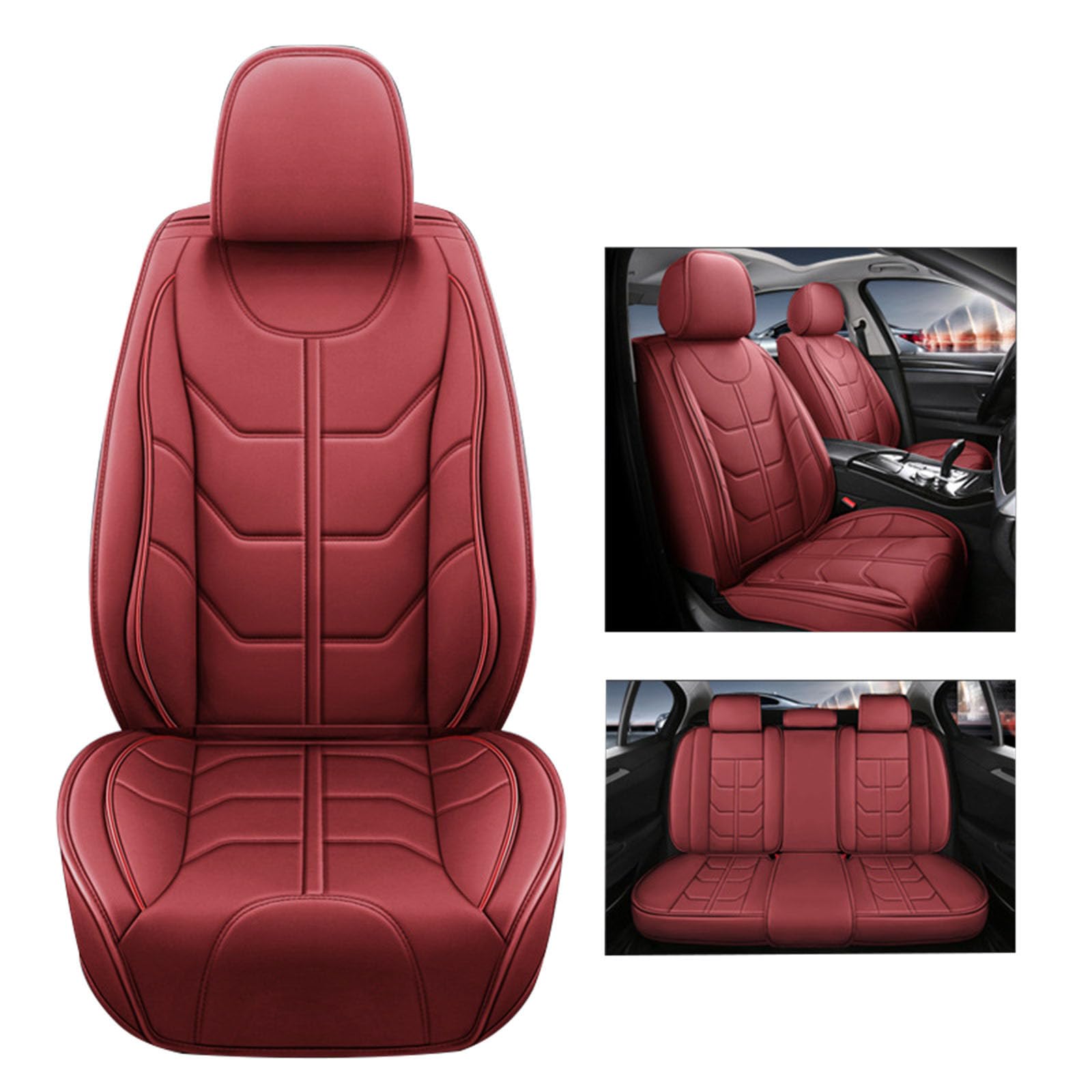 wasserdichte Leder Sitzbezüge für Auto, 5 Sitze Universal Leder Autositzbezüge, Leder Sitzbezüge Full Set, Auto Sitz Kissen Schutz für die meisten Sedans SUV Truck,Rot von SUPBEI