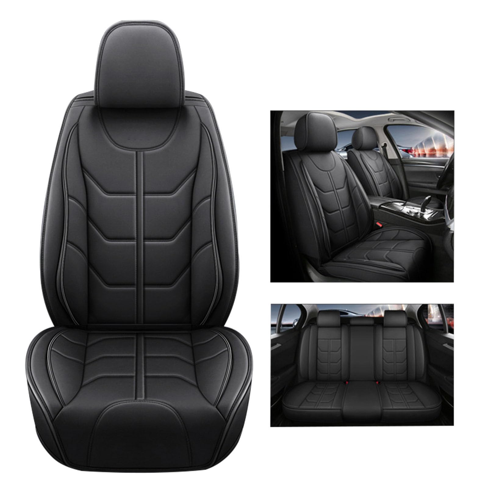 wasserdichte Leder Sitzbezüge für Auto, 5 Sitze Universal Leder Autositzbezüge, Leder Sitzbezüge Full Set, Auto Sitz Kissen Schutz für die meisten Sedans SUV Truck,Schwarz von SUPBEI