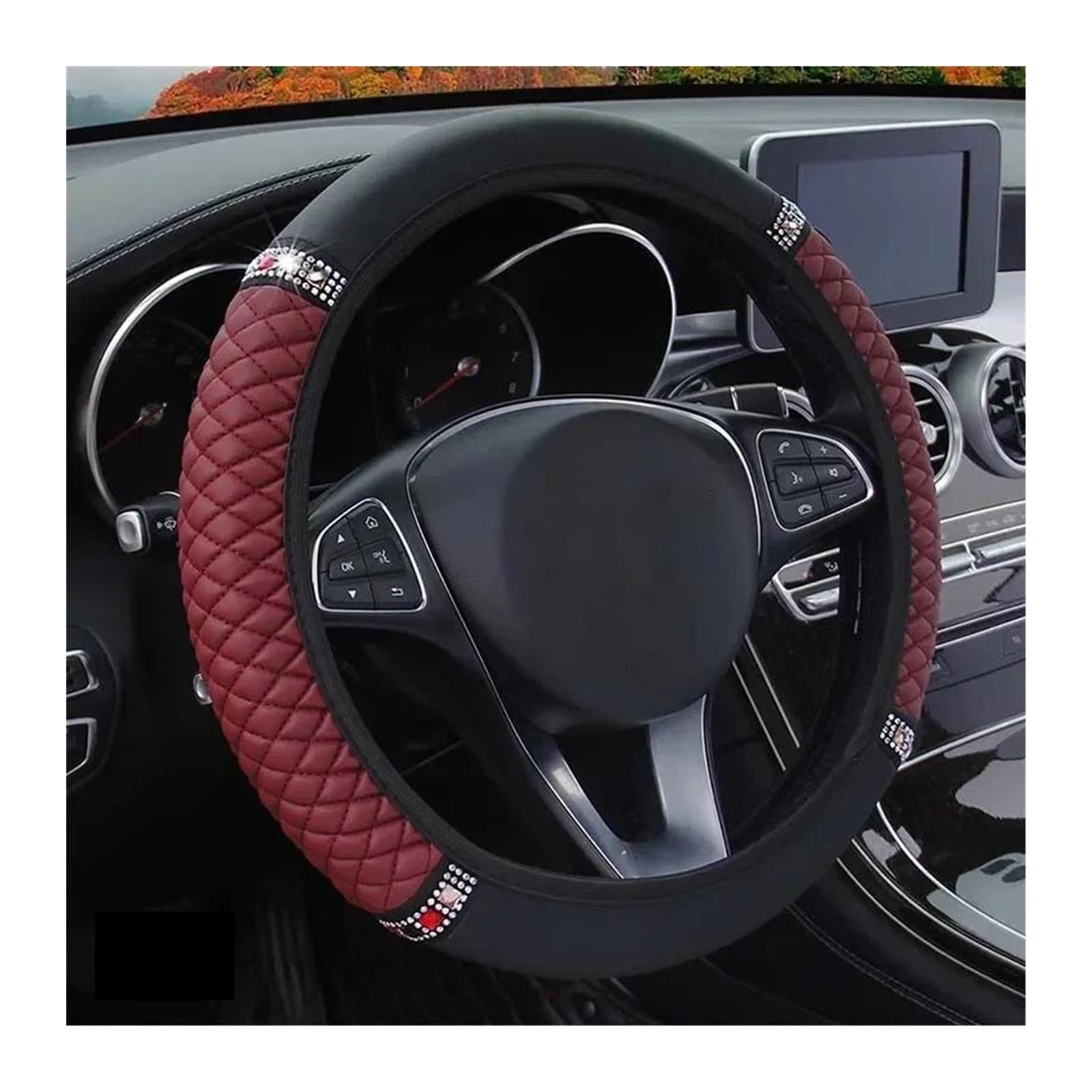 Lenkrad Schutzhülle Abdeckung Universeller 37-38cm Auto-Lenkradbezug ohne Innenring weicher Flanell Glitzer-Strass Autozubehör Lenkrad Schützen Abdeckung Lenkrad Bezug(Wine red) von SUPER DAFI