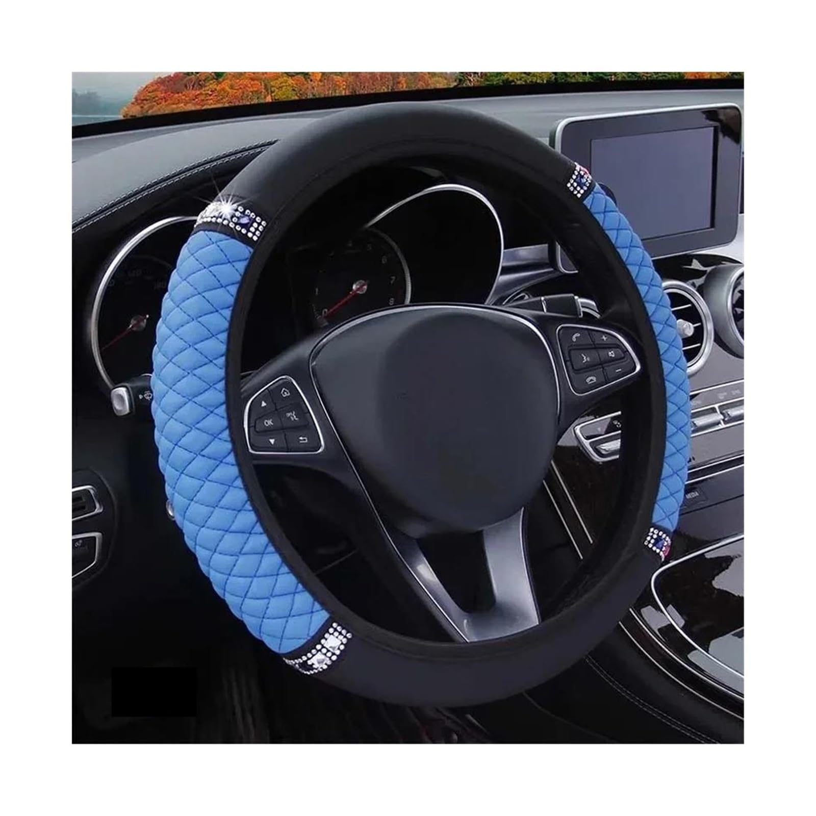 Lenkrad Schutzhülle Abdeckung Universeller Auto-Lenkradbezug ohne Innenring weicher Flanell Glitzer-Strass Autozubehör 37–38 cm Lenkrad Schutzhülle Abdeckung Lenkrad Bezug(Blue) von SUPER DAFI