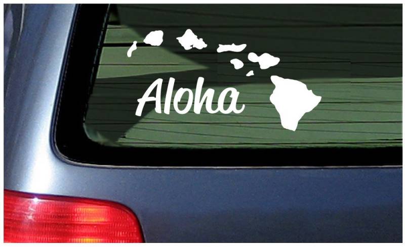 SUPERSTICKI Aloha with Hawaii Island Chain Decal Sticker - White Vinyl Fenster Hawaiian Islands ca 20cm Aufkleber Autoaufkleber Wandtattoo von LZBBD