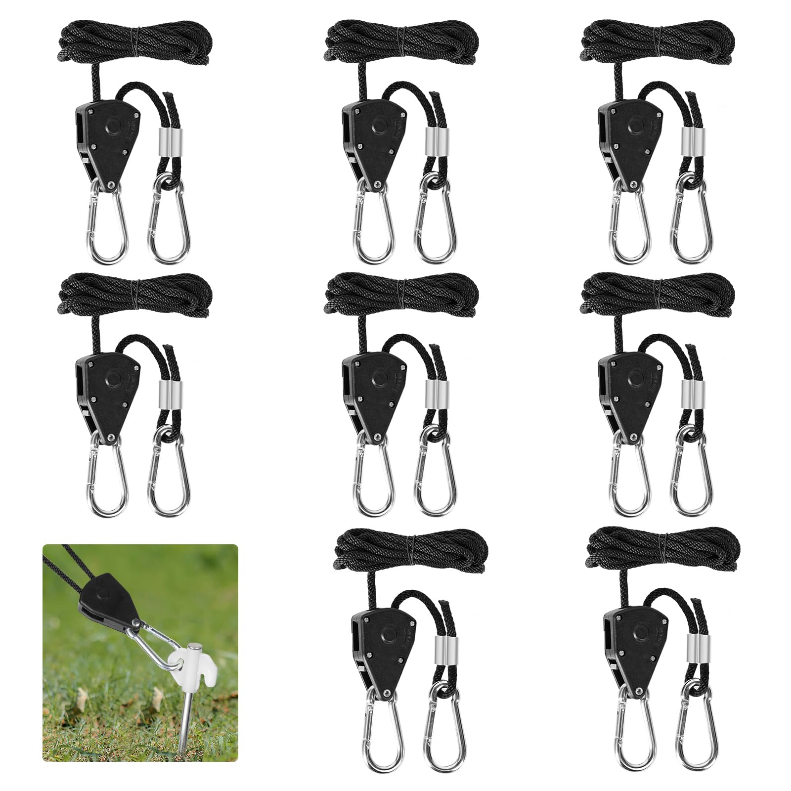 8 Stück Abspannseile Camping Ratchet Hanger,2M 1/8 Zoll Leichte Abspannleine Zeltschnur mit Spanner Einsteller,Einstellbare Seil Seilhaken Ratsche Seilratsche(34 KG Gewichtskapazität) von SUPRBIRD