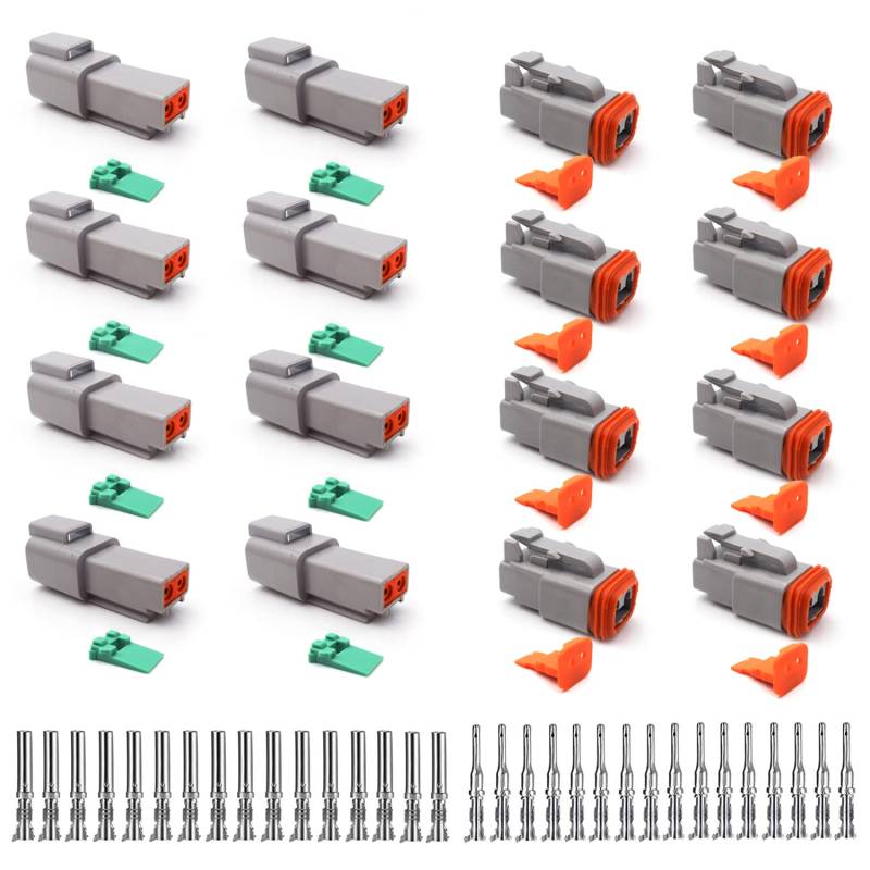 Deutscher Stecker KFZ 2 Polig,DT-Stecker-Set,8 Sätze Wasserdichter Elektrischer Steckverbinder,22-18AWG DT Serie Kabelstecker für Auto, Motorräder, LKW, Boots von SUPRBIRD