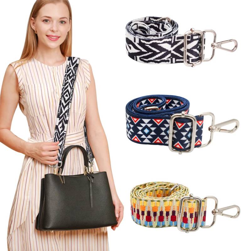 Taschengurt Zum Wechseln 3 Stück Schultergurt für Taschen Breit Boho, Verstellbar Schultergurt für Taschen, Shoulder Strap für Crossbody Bag Damen und Herren Breiter Gurt - Silver Button von SUPRBIRD