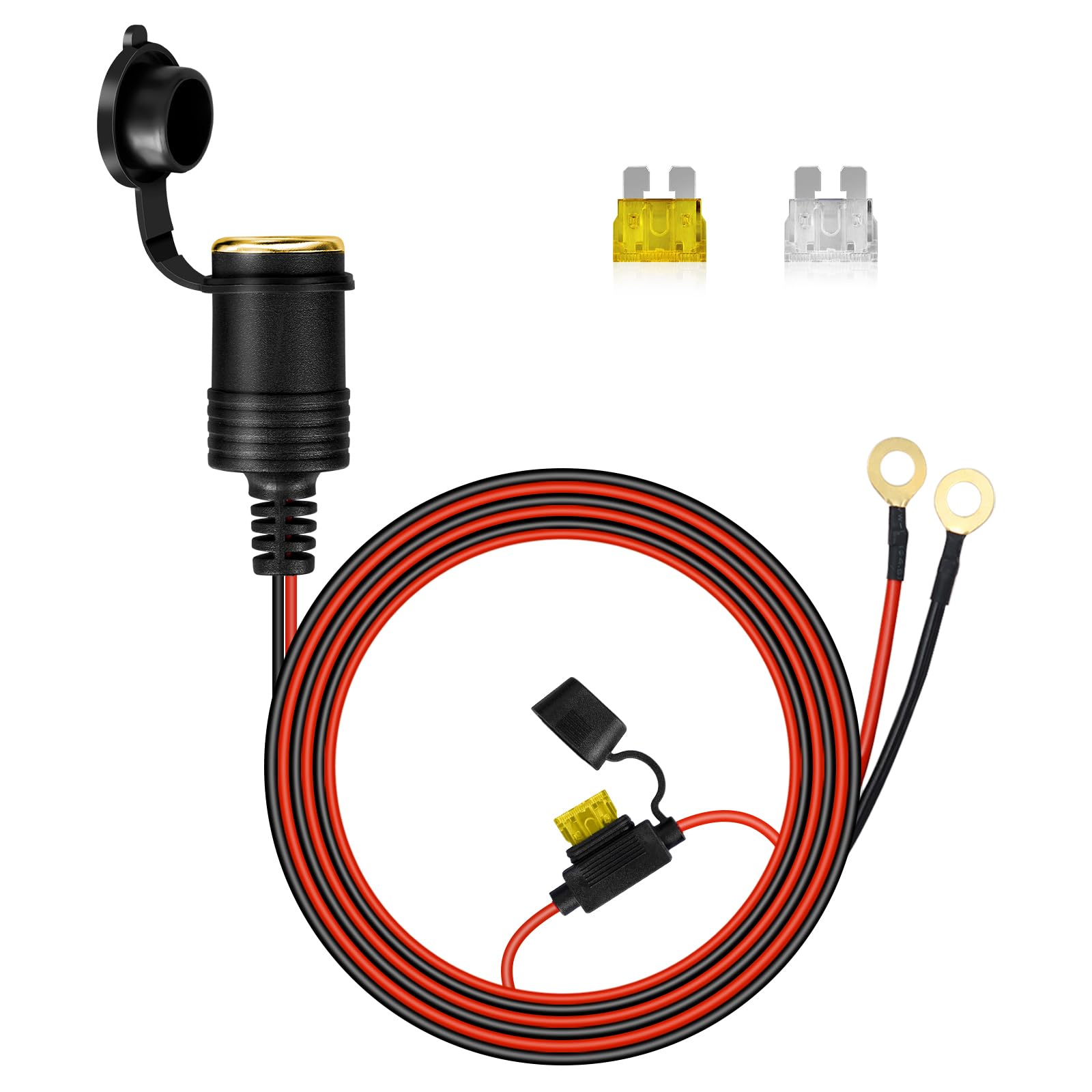 Zigarettenanzünder buchse Wasserdicht Marine Grade,1.2m Auto Zigarettenanzünder Steckdose mit 20A 25A Sicherung Ladegerät Adapter für 12V/24V DC Boot Motorrad Auto (1.2M) von SUPRBIRD