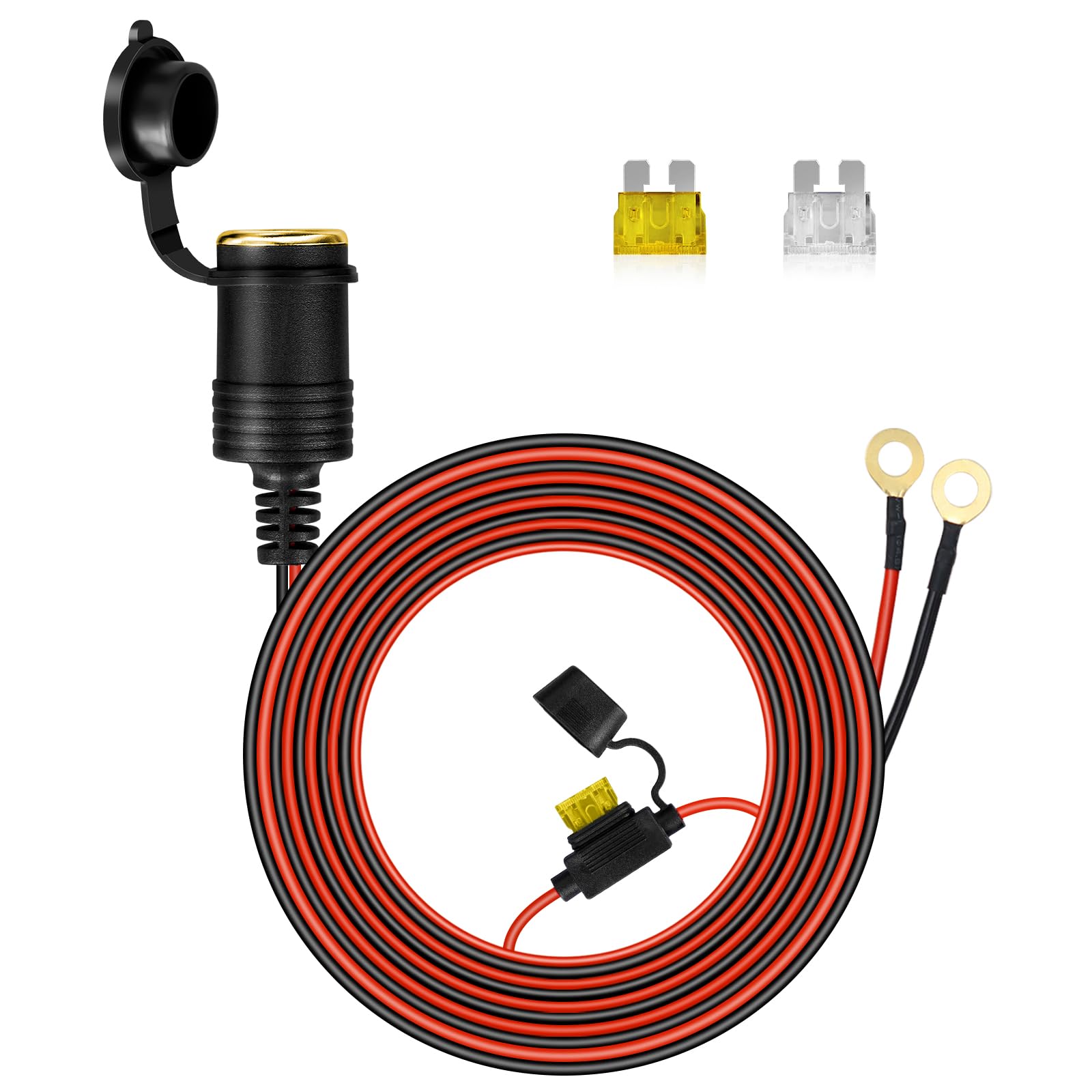 Zigarettenanzünder buchse Wasserdicht Marine Grade,120cm/300cm Auto Zigarettenanzünder Steckdose mit 20A 25A Sicherung Ladegerät Adapter für 12V/24V DC Boot Motorrad Auto von SUPRBIRD