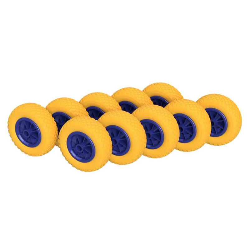 10 x PU Rad Ø 200 mm 2.50-4 Gleitlager Rolle Sliprolle Sliprad PANNENSICHER, gelb/blau von SUPROD