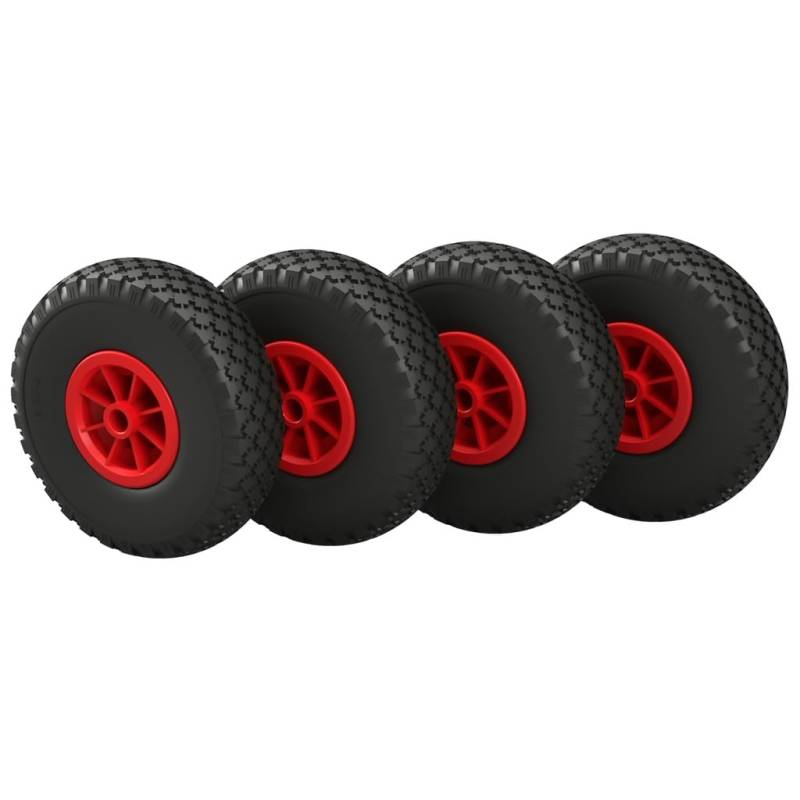 4 x Luftrad Ø 260 mm 3.00-4 Gleitlager Sliprad Sackkarrenrad Bollerwagen, schwarz/rot von SUPROD