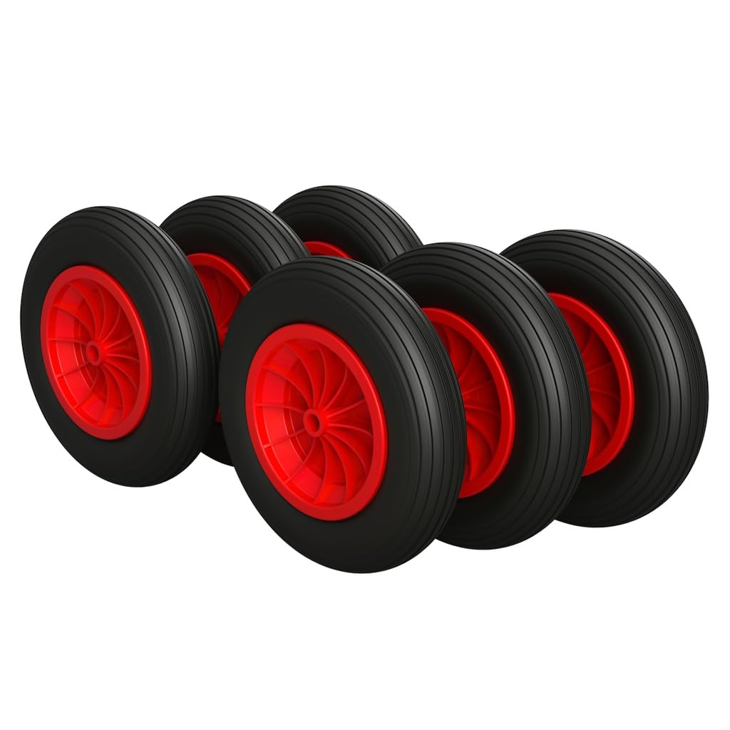 6 x Luftrad Ø 370 mm 3.50-8 Gleitlager Schubkarrenrad Reifen, schwarz/rot von SUPROD