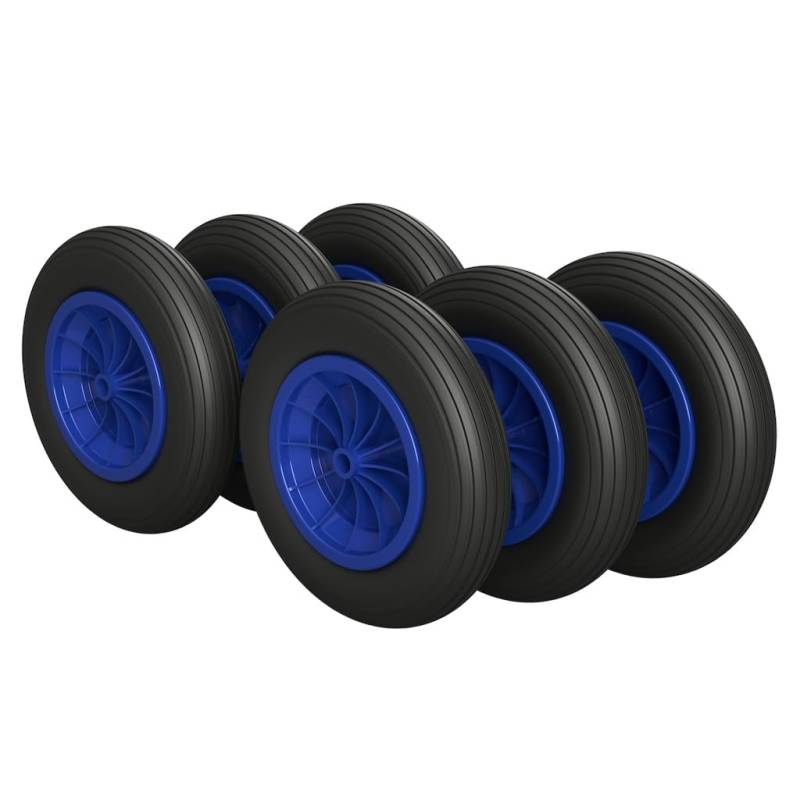 6 x PU Rad Ø 350 mm 3.50-8 Gleitlager Schubkarrenrad Reifen PANNENSICHER, schwarz/blau von SUPROD