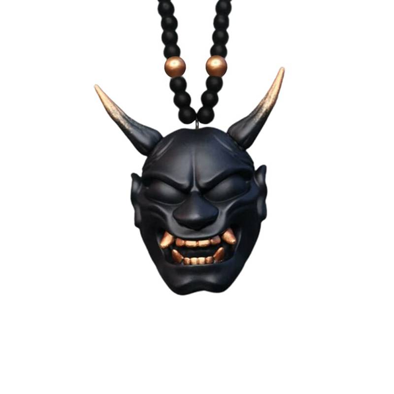 Japanische Dämonen Prajna Mask, Samurai Kabuto Helm Auto Rückspiegel Anhänger, Samurai Assassin Demon Oni Mask Ornament Auto Dekoration Auto Ornament Zubehör von SUPYINI