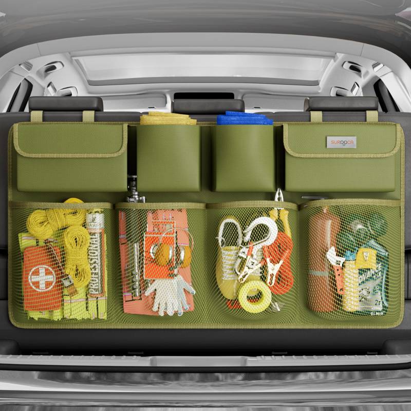 SURDOCA 3rd Gen Kofferraum Organizer, Auto Aufbewahrung mit 8 Große Taschen, Stärker Autobox Kofferraum Klettverschluss, Universal Kofferraumtasche Autotasche von SURDOCA