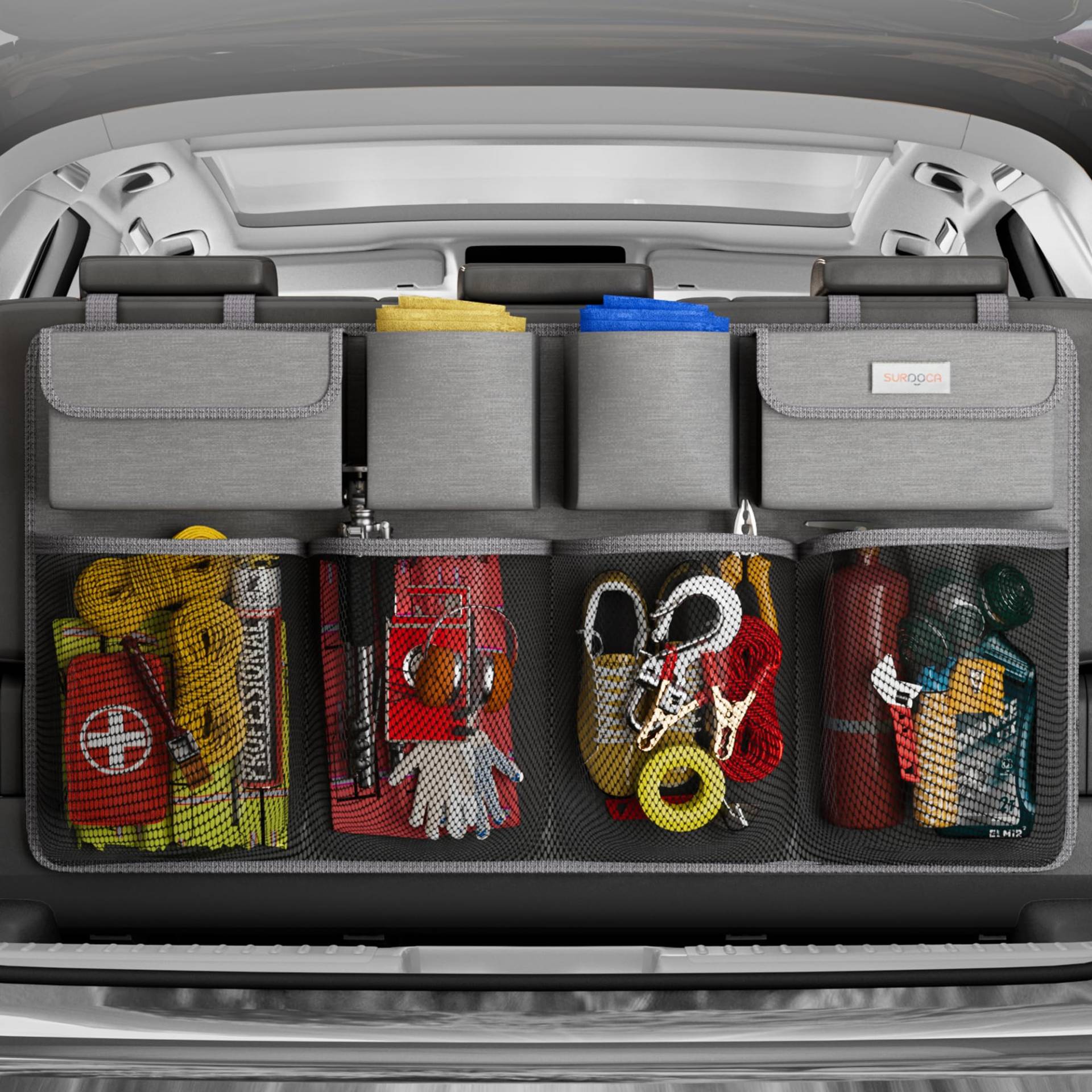 SURDOCA kofferraum organizer auto, 4. Generation 9 Upgrades - XL auto organizer, autotasche kofferraumtasche, auto zubehör innenraum mit deckel, platzsparend Experte, Grau plus Größe von SURDOCA