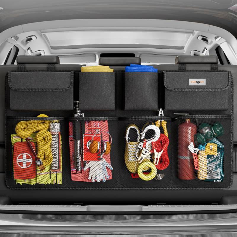 SURDOCA 3rd Gen Kofferraum Organizer, Auto Aufbewahrung mit 8 Große Taschen, Stärker Autobox Kofferraum Klettverschluss, Universal Kofferraumtasche Autotasche von SURDOCA