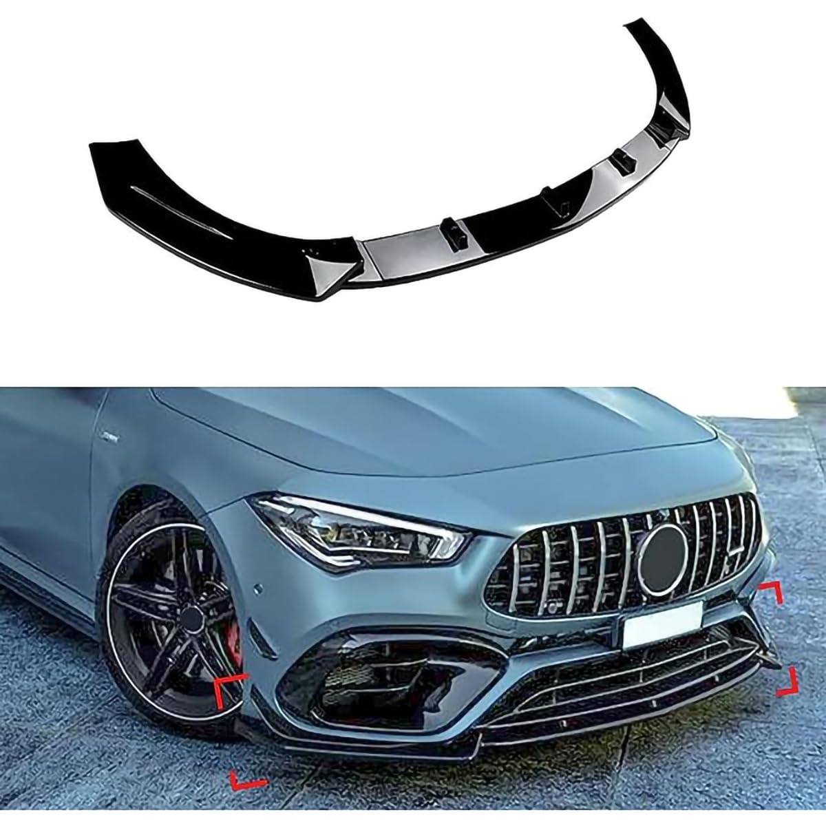 Auto Frontspoiler für Mercedes Benz CLA-Class C118 CLA45 AMG 2020-2024, Crashsicher Verschleißfest Auto Frontstoßstange Spoiler Auto Änderung Zubehör,A/GlossBlack von SUREI