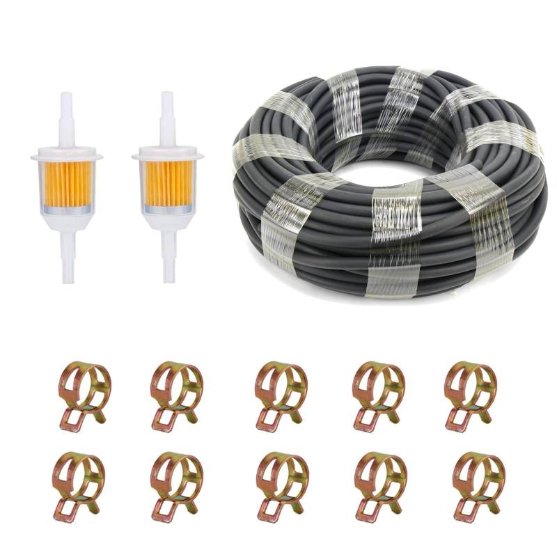 2 Stück Benzinfilter, Motorcycle Fuel Hose Kit, Inline Fuel Filter Line Spring Clamps Set, Universal Fuel Filter Kit, mit 10 Schlauchschellen, 3m Kraftstoffleitung, für Autos, Motorräder und Roller von SUpoetry