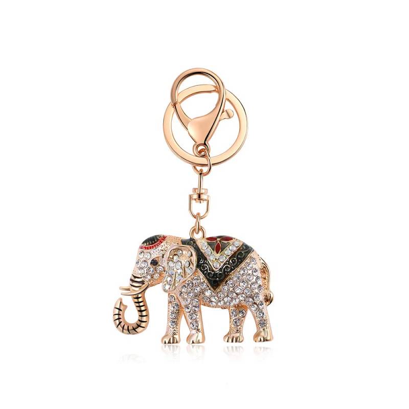 SW-JEWEL Schlüsselanhänger mit Strasssteinen, Elefant, für Frauen, Glücksbringer, personalisierbar, Schlüsselanhänger für Taschen - Schwarz - Small von SW-JEWEL