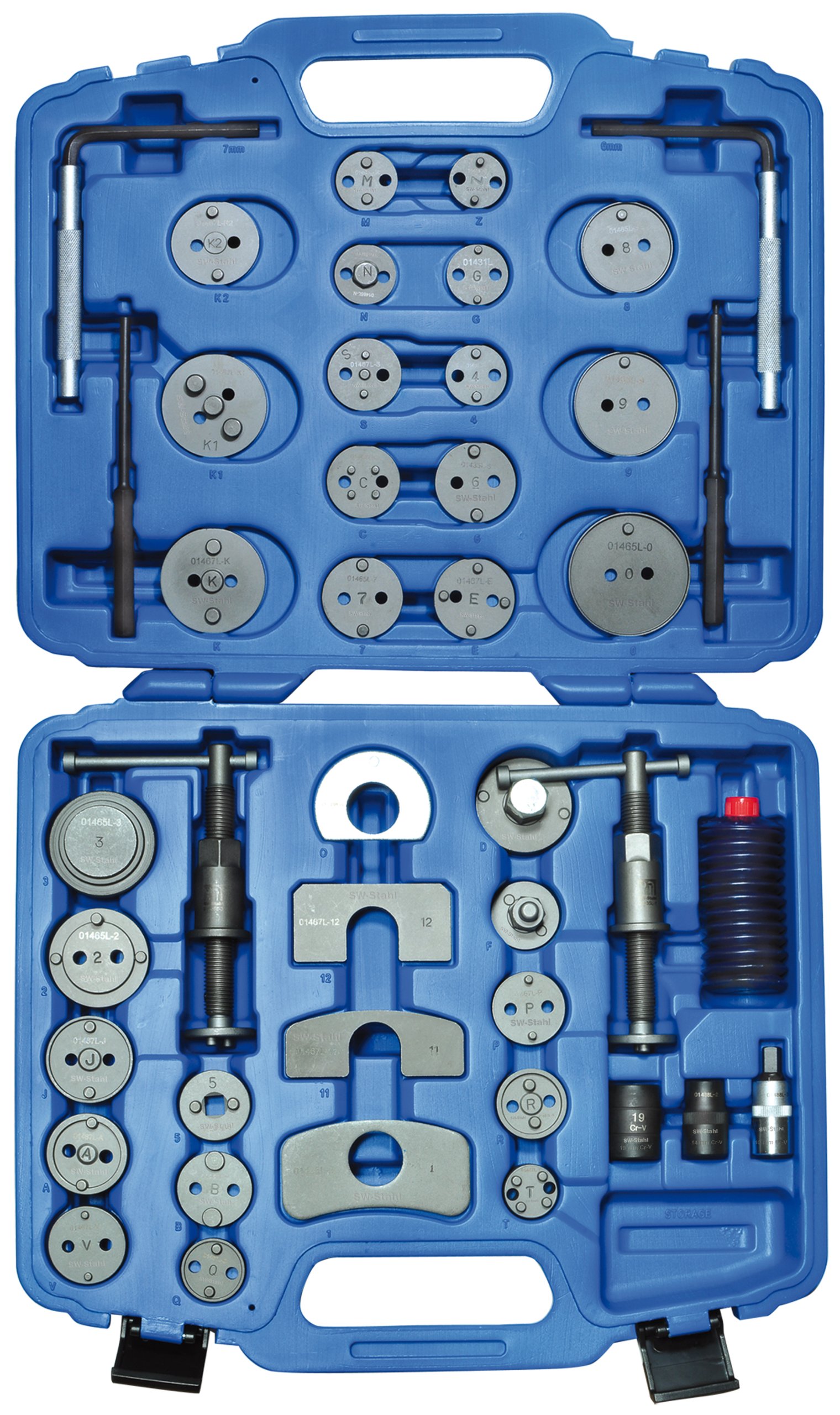 SW-Stahl 01467L Bremskolbenrückdrehwerkzeug 43-teilig I Bremskolben-Rückstell-Werkzeug I für links- und rechtsdrehende Bremskolben I von SW-Stahl