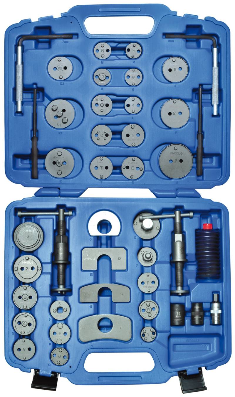 SW-Stahl 01467L Bremskolbenrückdrehwerkzeug 43-teilig I Bremskolben-Rückstell-Werkzeug I für links- und rechtsdrehende Bremskolben I von SW-Stahl