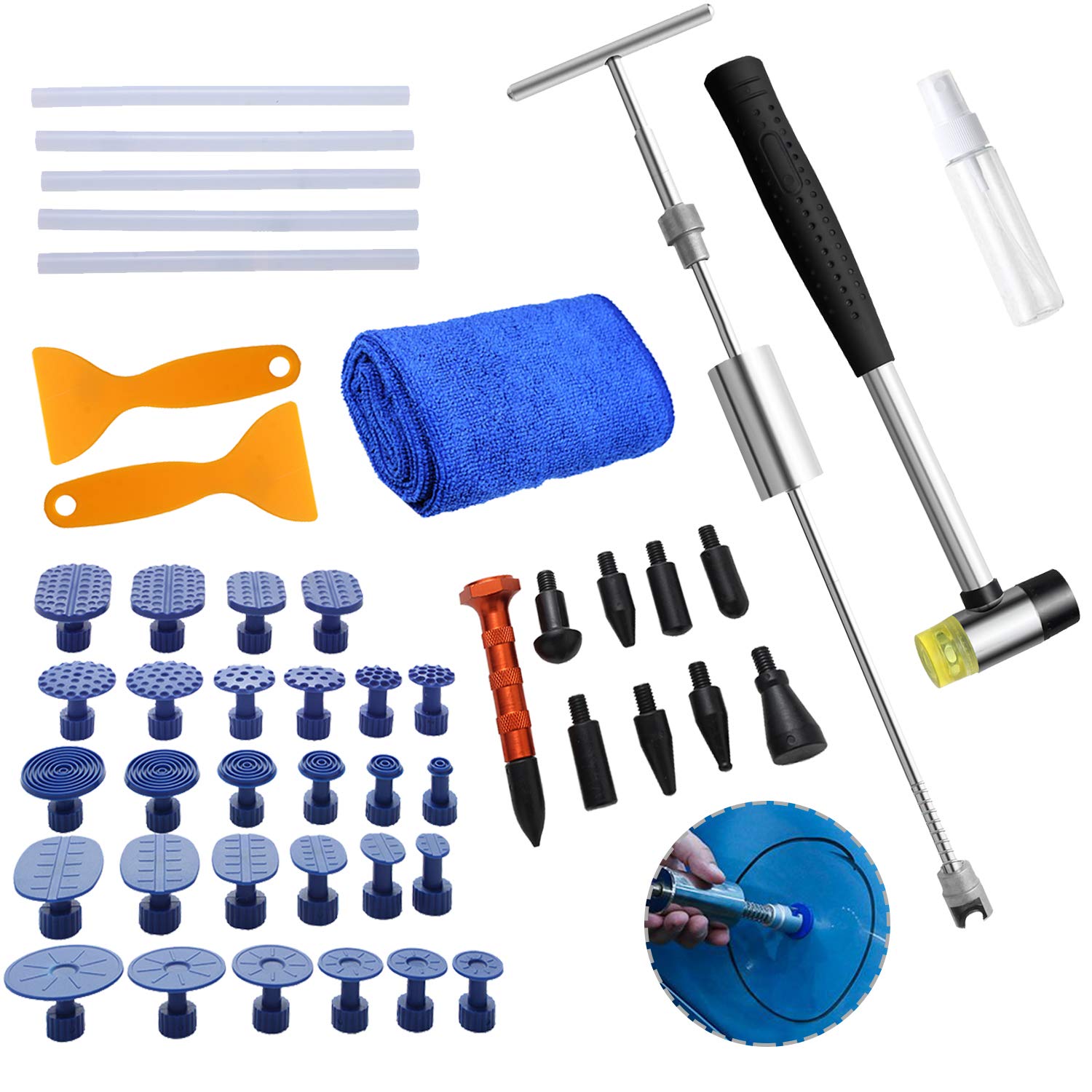 SWANEW Dellen Reparatur Ausbeulwerkzeug Lackfreies Set, 49 pcs Lackfreies Dellen Reparaturset Dent Puller Kit, Paintless Dent Removal Kit für Fahrzeug Dellen Hagel Schaden Tür Kühlschrank von SWANEW