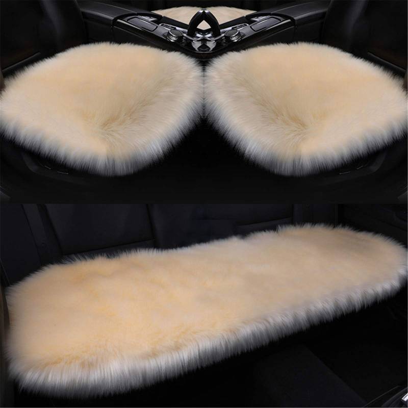 Plüsch Autositzbezug,Faux Lammfell Auto Sitzauflage,Winter Warme Sitzkissenbezug, Sitzbezug,Autositzkissen Abdeckung Modell Universal (Beige,Dreiteiliger Anzug) von SWECOMZE